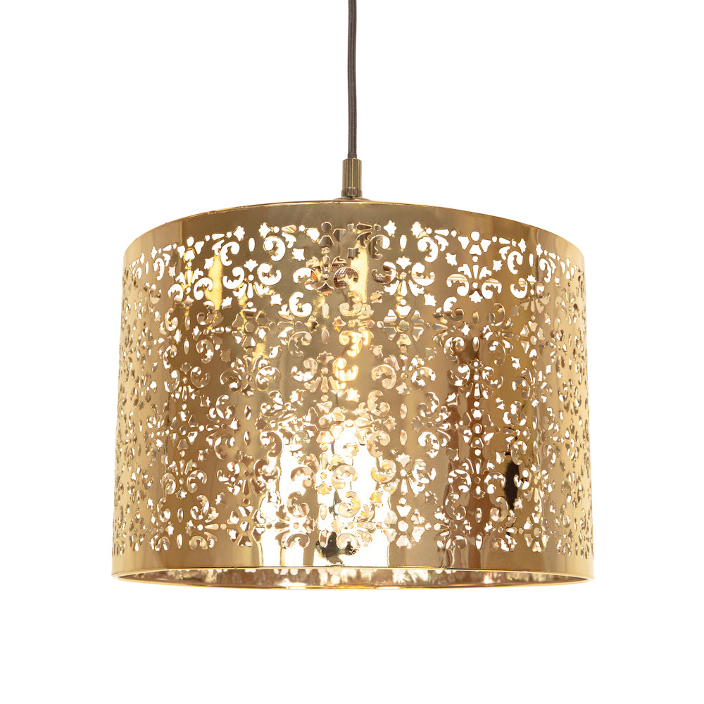 Marrakech Designed Shiny Gold Metal Pendant Light Shade with Floral Decoration Image 1