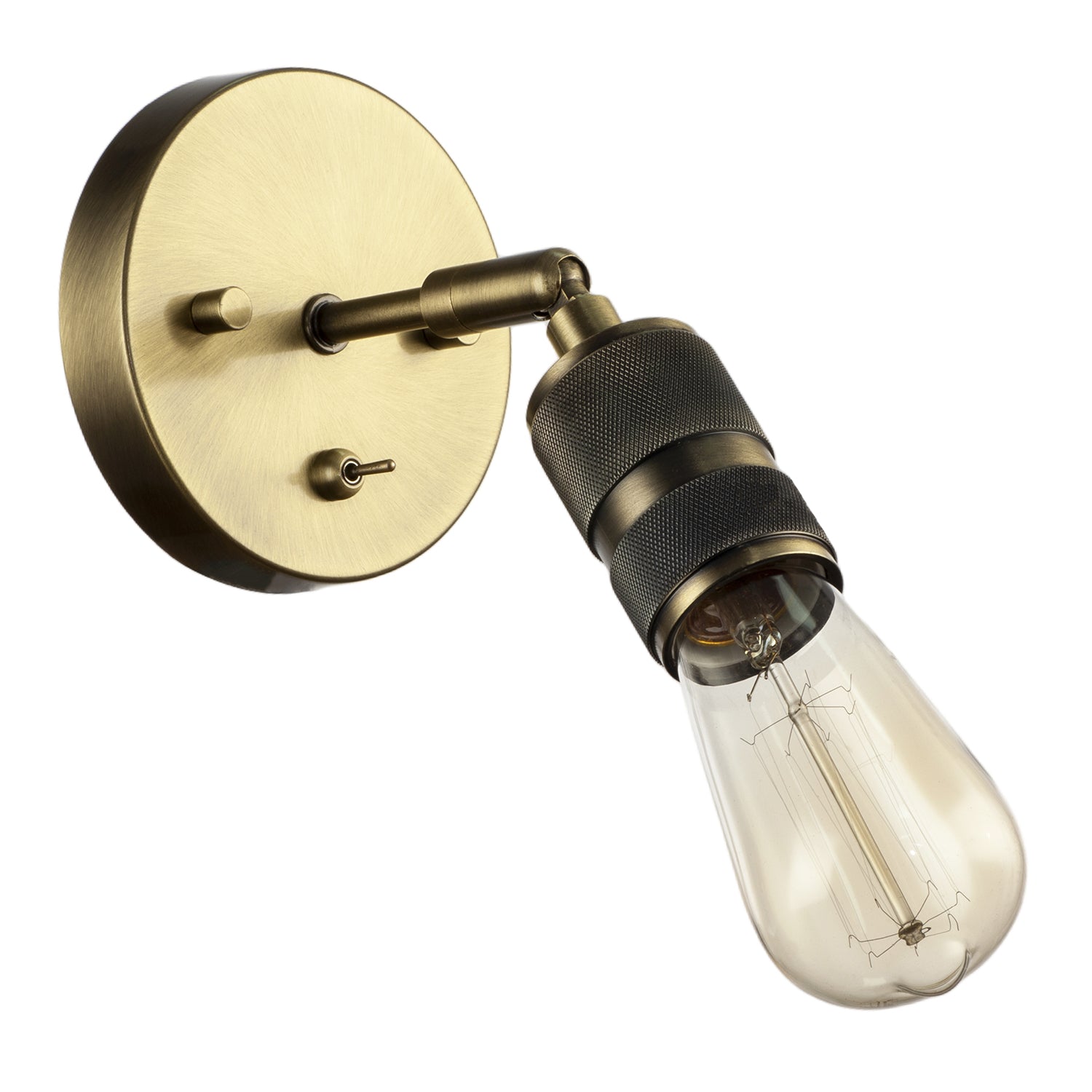 Antique Brass Switched Wall Light with Adjustable Knurled Metal Head Image 1
