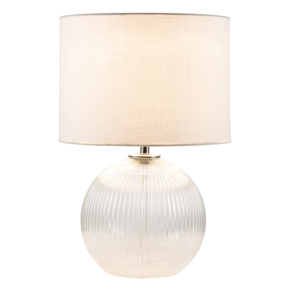 Elegant Table Lamp with Spherical Clear Ribbed Glass Base and Shade Image 2