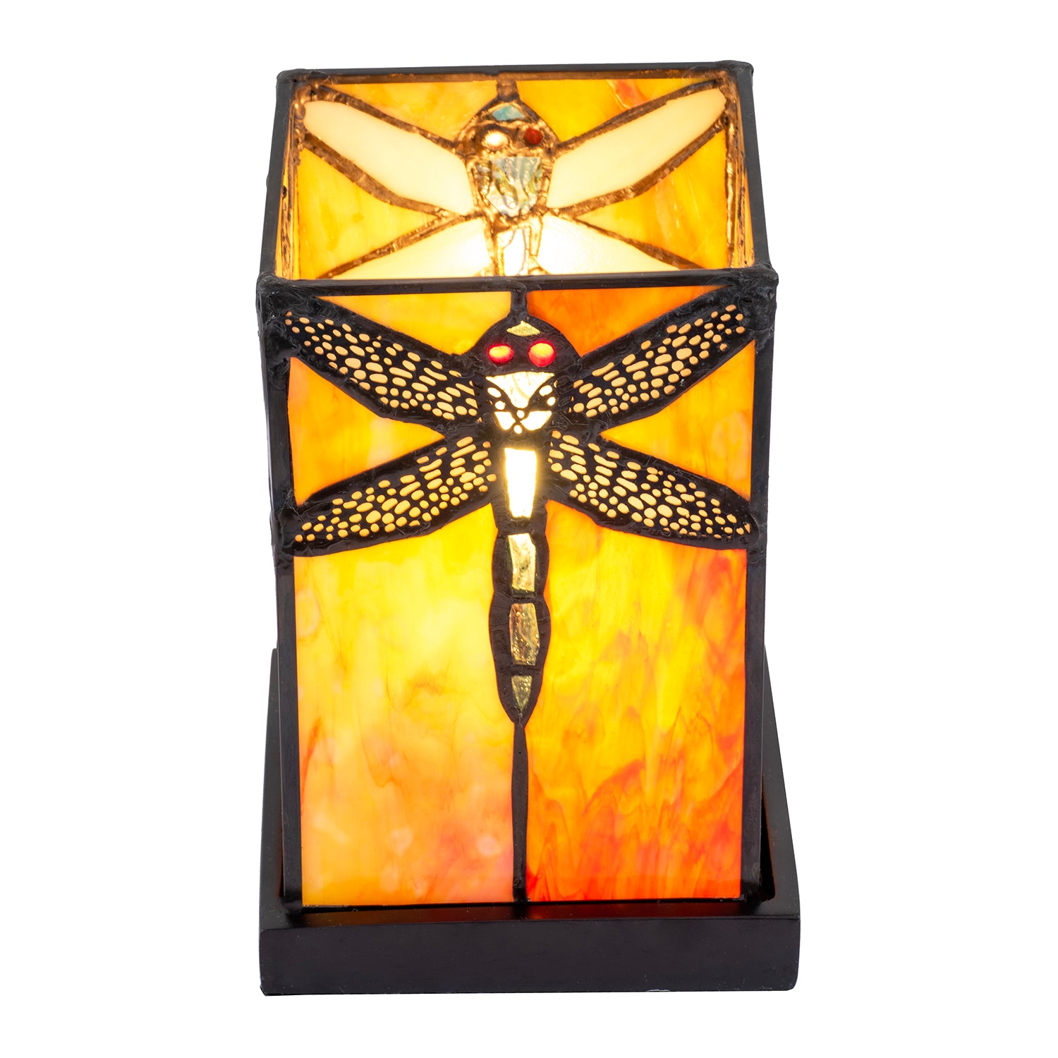 Orange Amber Toned Tiffany Stained Glass Lamp with Dragonfly Decor Image 3