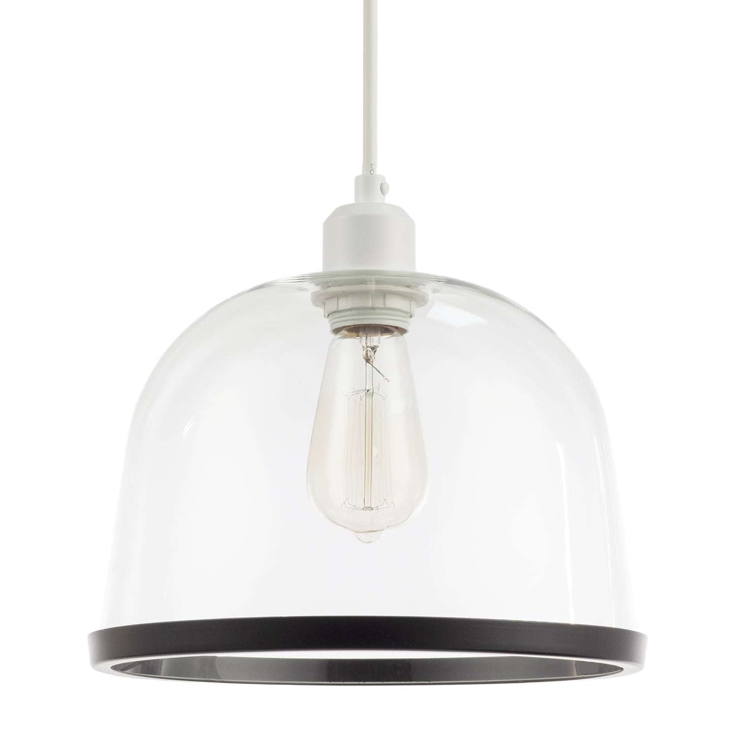 Modern Clear Glass Bowl Pendant Light Shade with Matte Black Rim Image 1