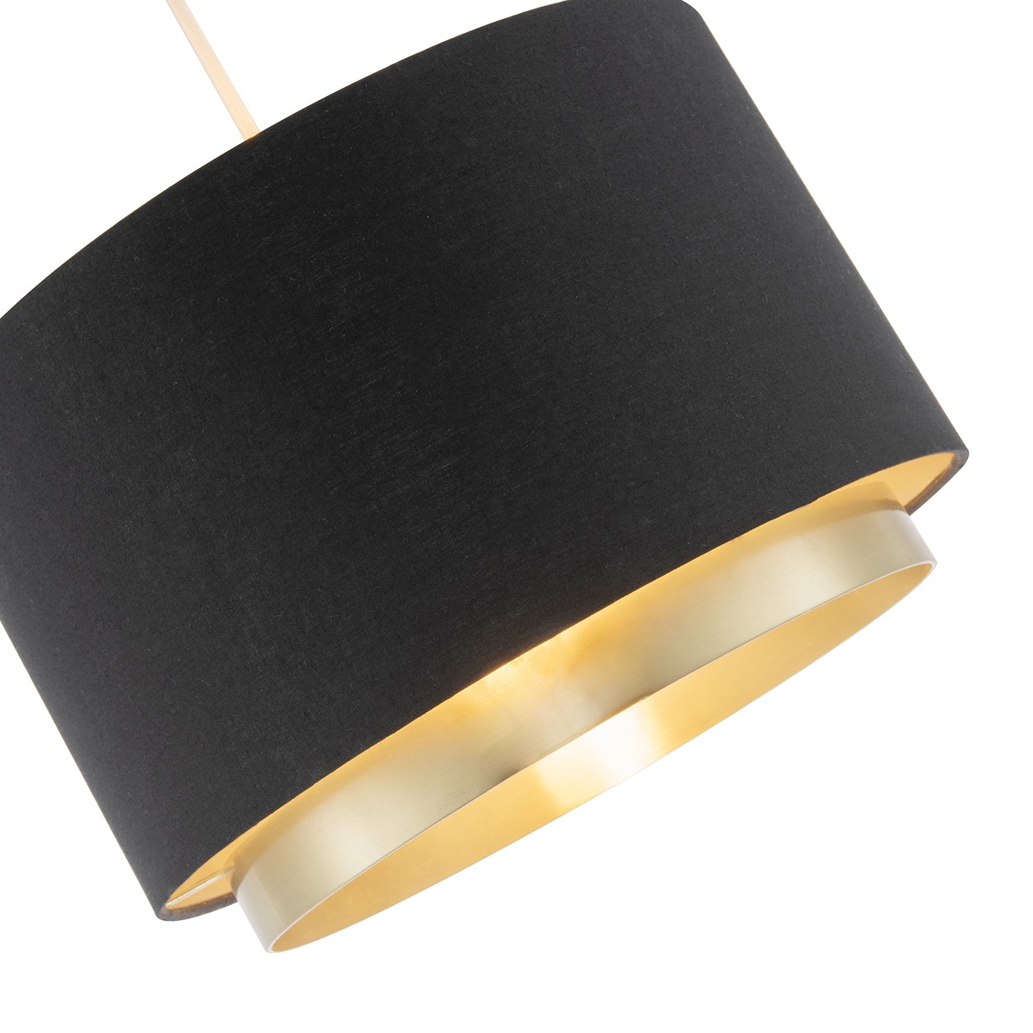 Designer Black Cotton Fabric Lamp Shade with Brushed Gold Metal Ring Image 3