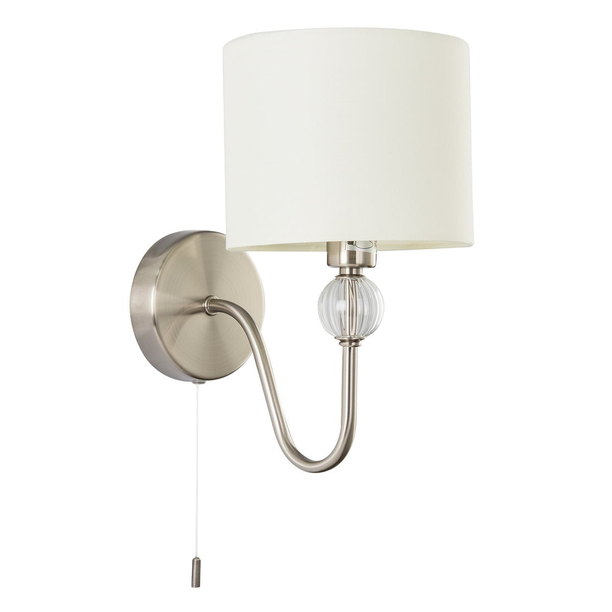 Sleek Bedside Wall Light in Satin Nickel with Pull Switch and Shade Image 1