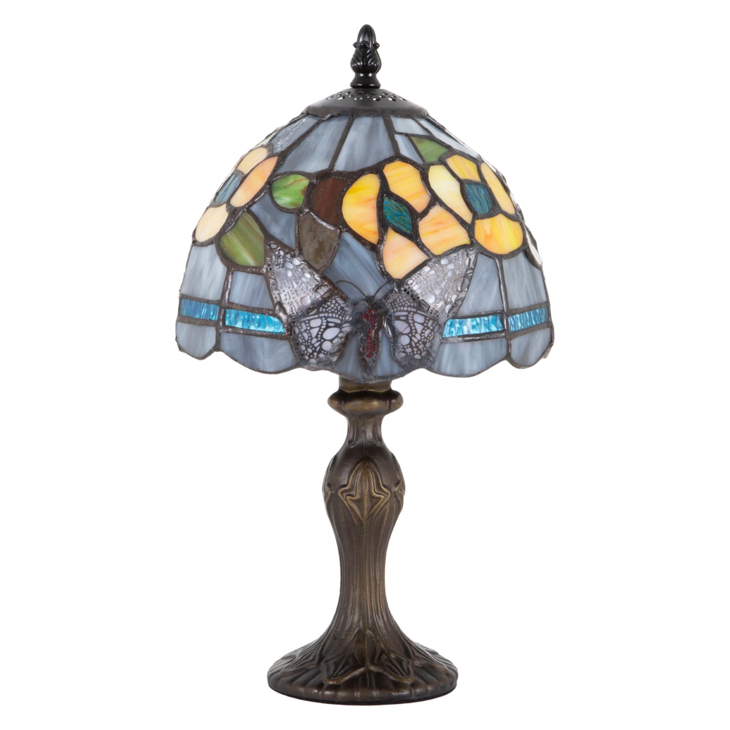 Purple Stained Glass Butterfly Tiffany Lamp with Amber Roses and Sky Blue Strips Image 1