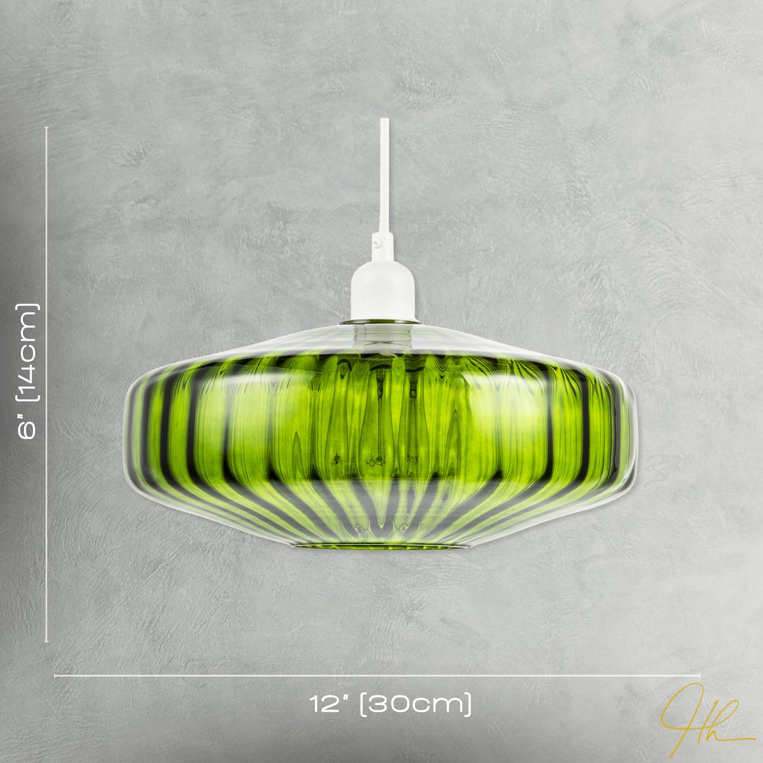 Emerald Green Ribbed Glass Pendant Light Shade with Flat Round Shape Image 7