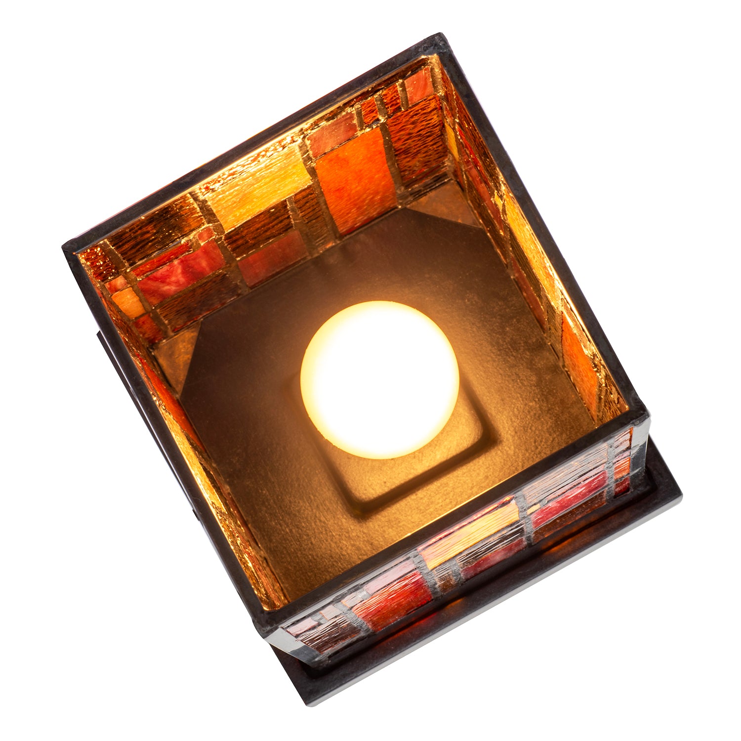 Designer Art Deco Tiffany Glass Table Lamp in Orange and Dusty Red Image 4