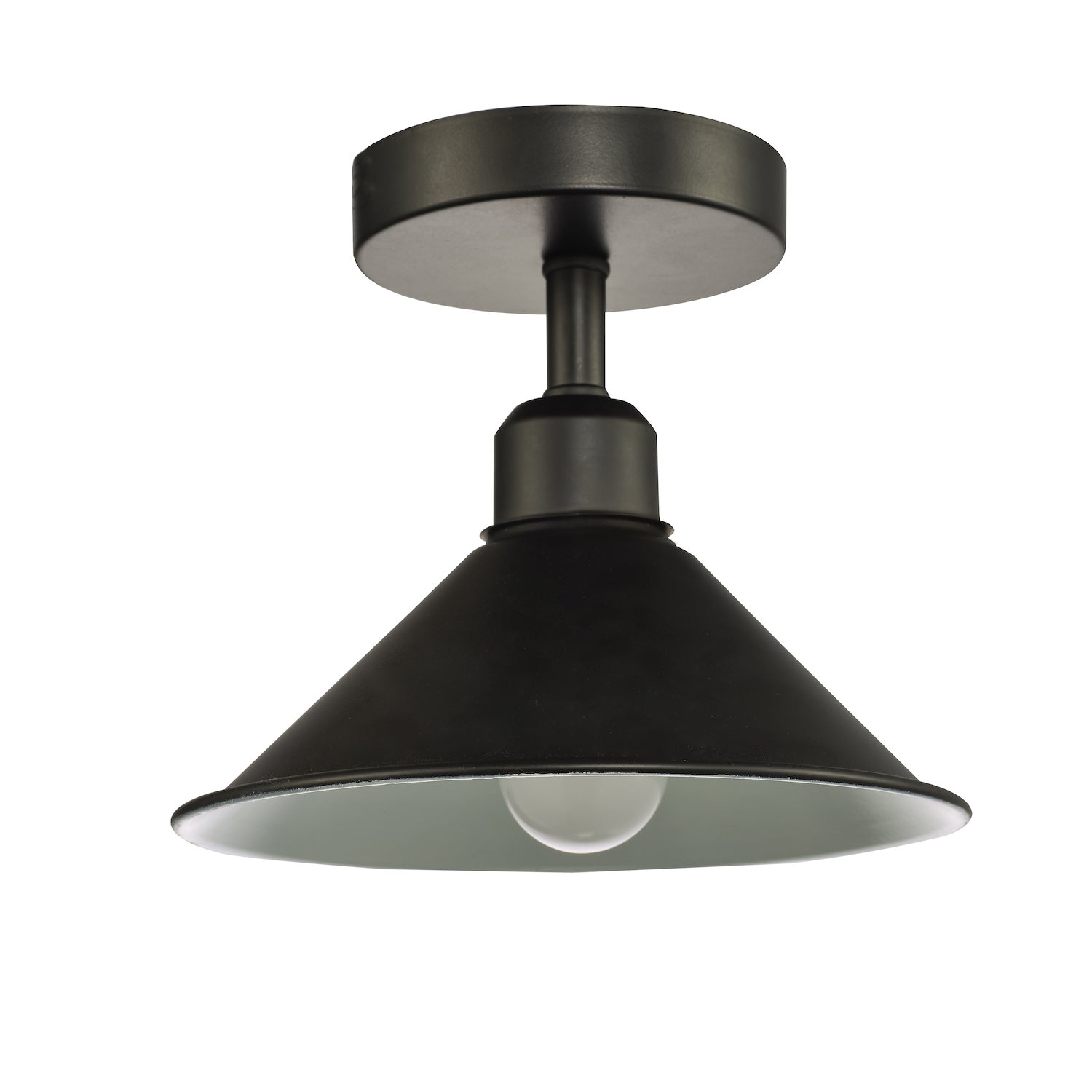 Industrial Retro Compact Light Fitting in Mat Black with Cone Shaped Round Shade Image 1