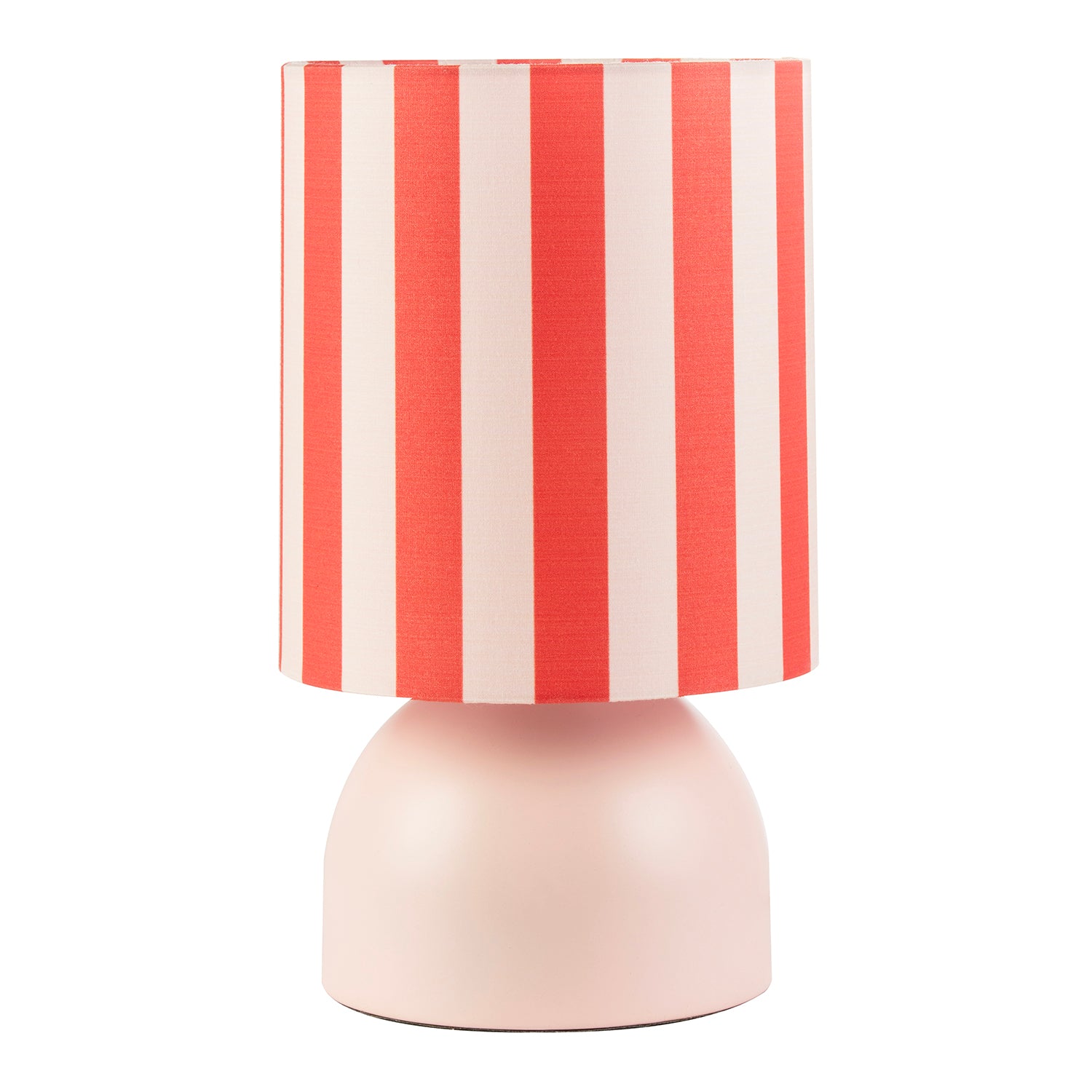 Chic Pastel Pink Domed Table Lamp with Vertically Striped Fabric Shade Image 1