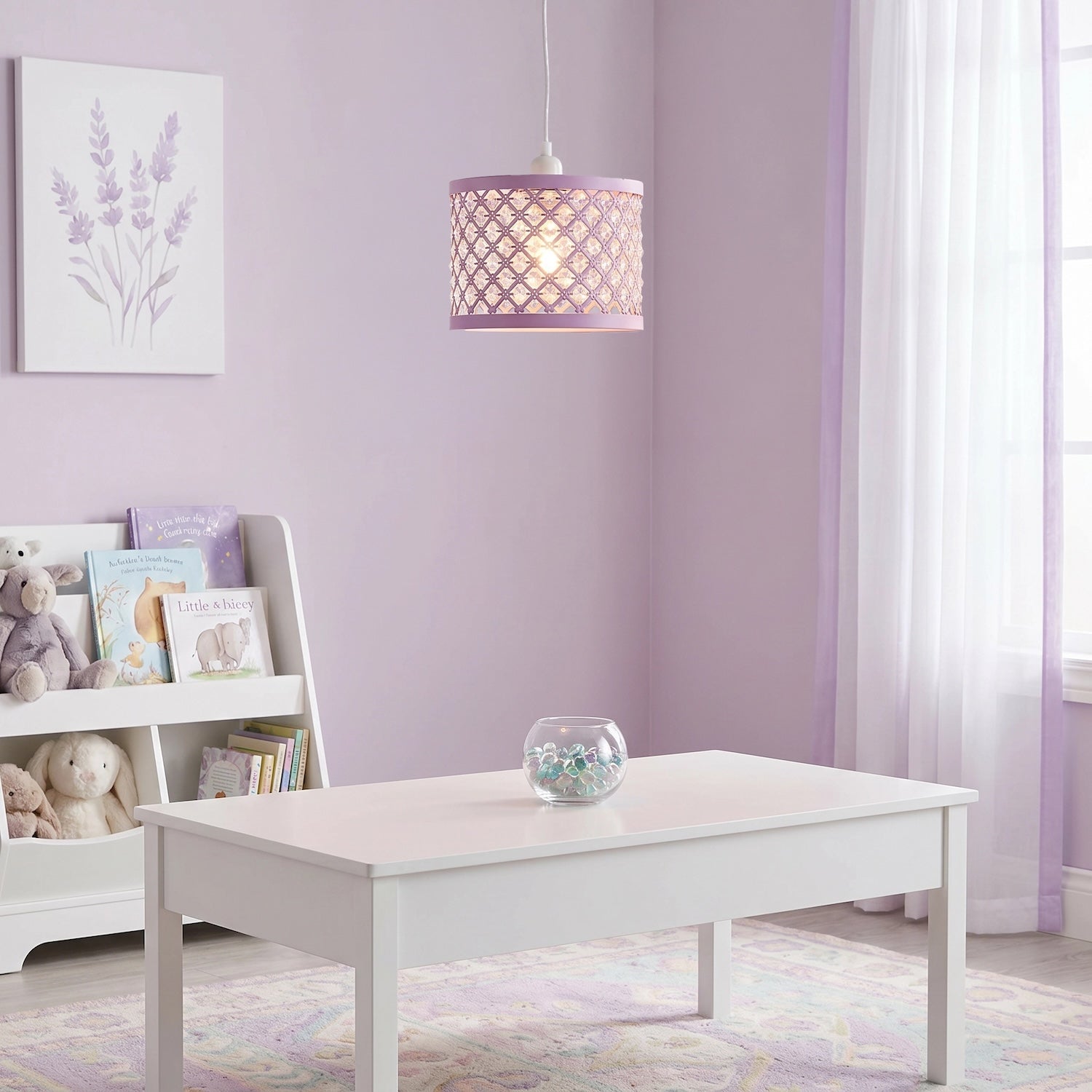 Modern Ornate Lavender Lilac Pendant Shade with Clear Acrylic Beads Image 6