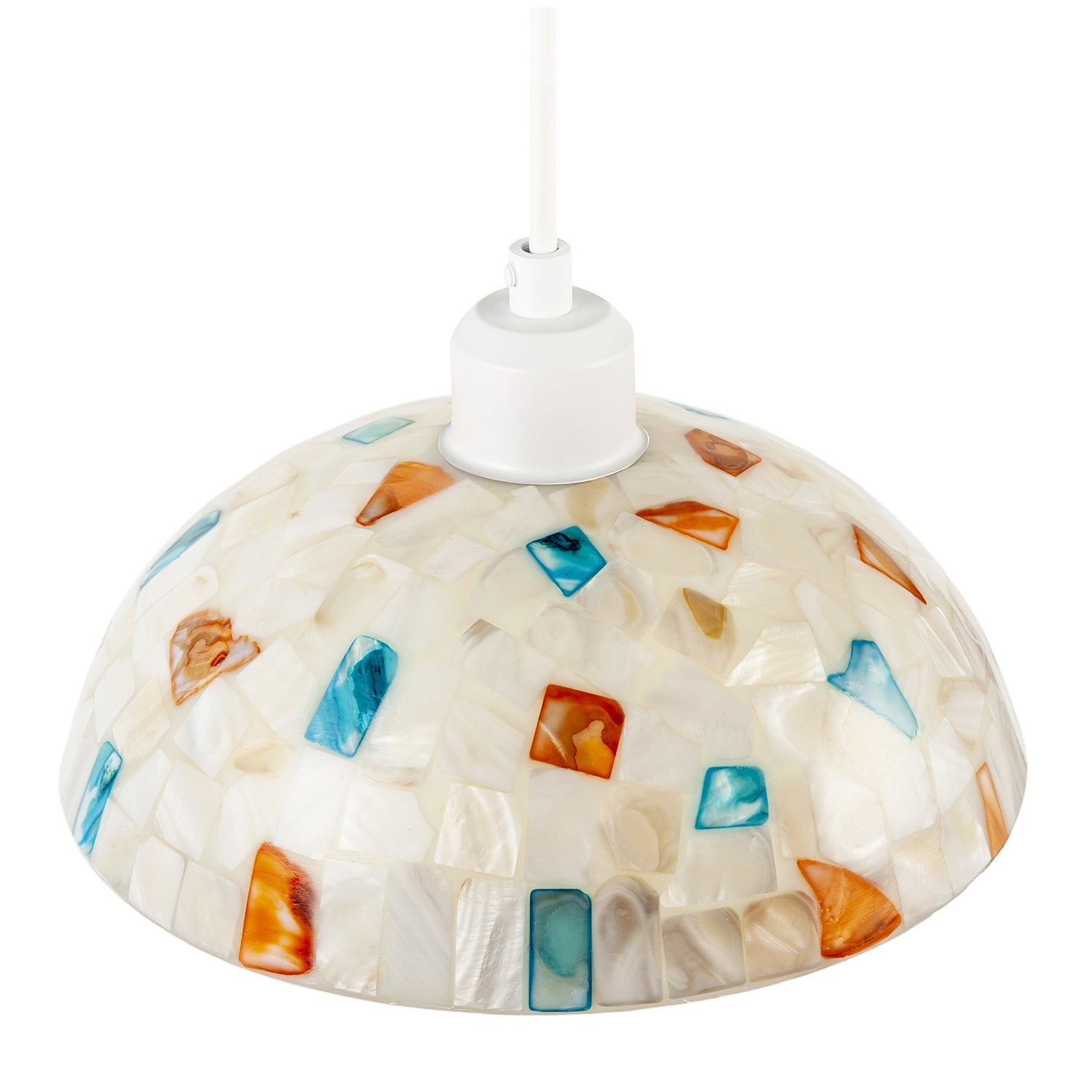 Mother of Pearl Mosaic Dome Pendant Lighting Shade with Coloured Tiles Image 3