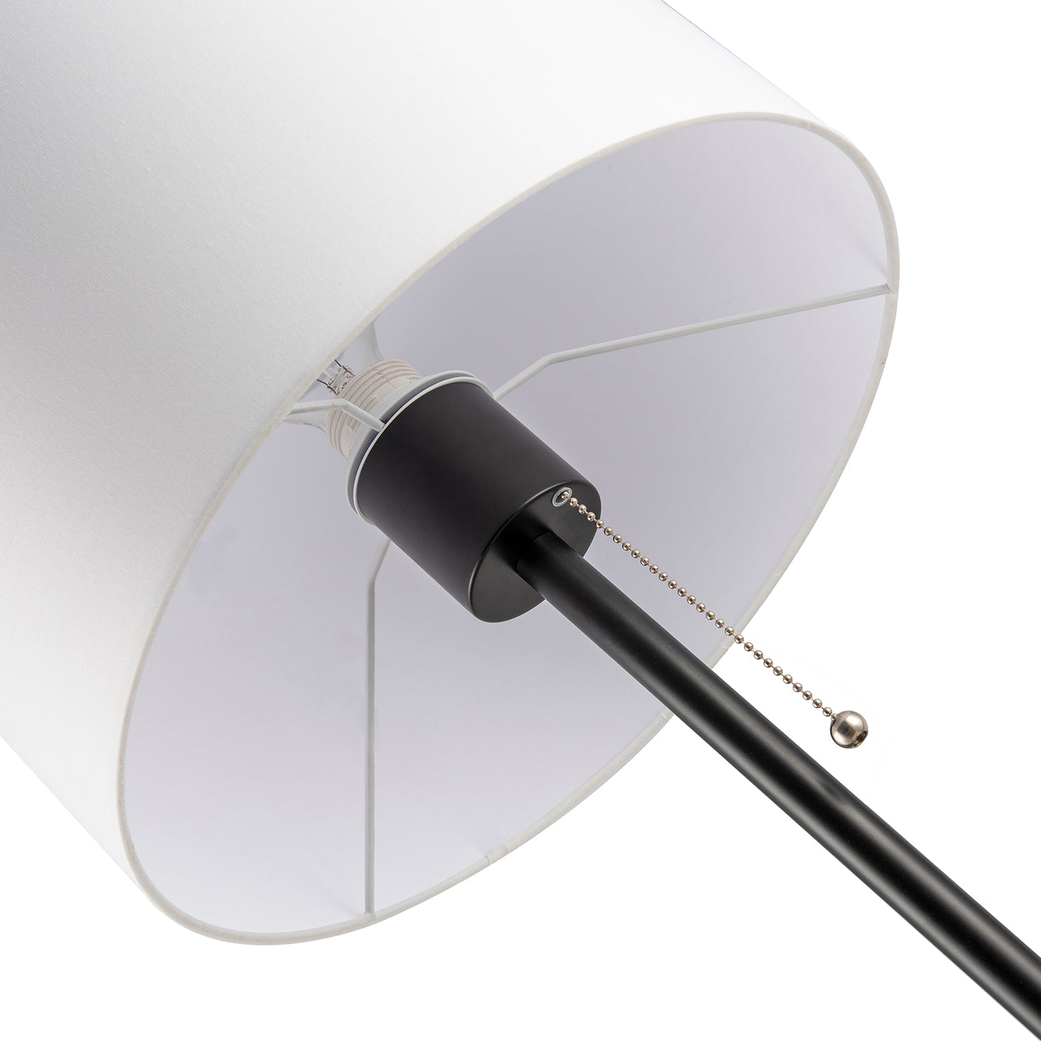 Classic Matte Black Floor Lamp with Metal Pull Switch and Cotton Shade Image 5