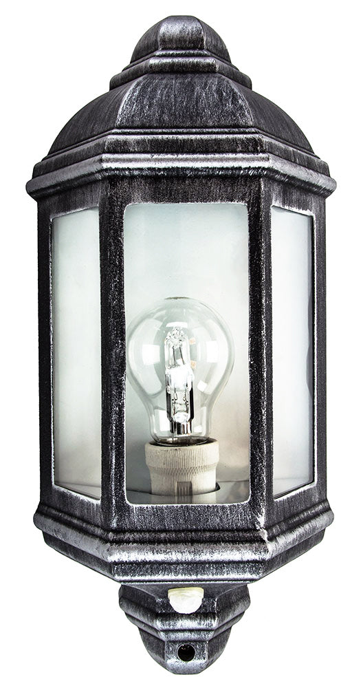 Traditional PIR Sensor Outdoor Wall Light with Black and Silver Die-Cast Frame Image 1