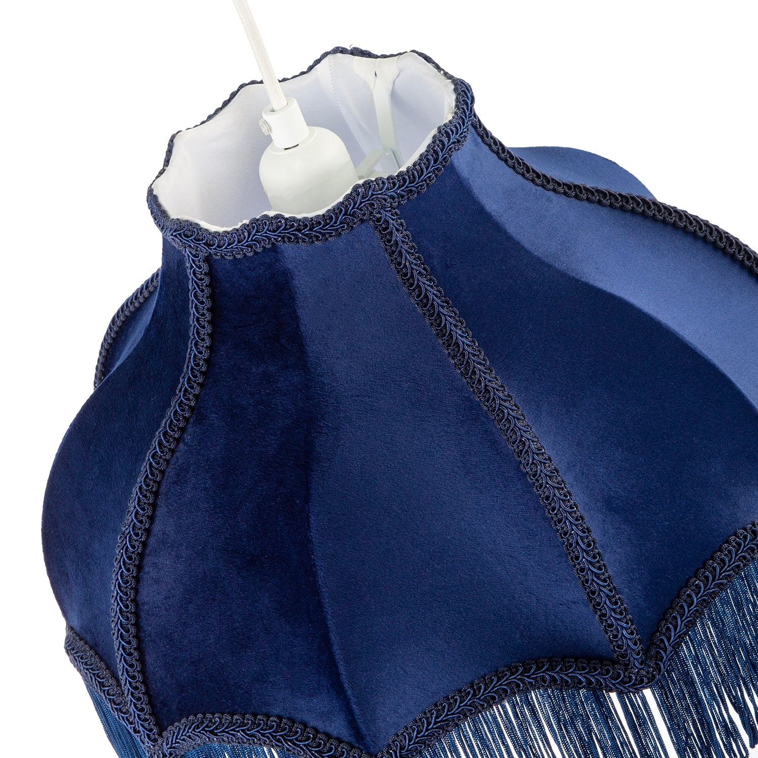 Classic Victorian Lamp Shade in Midnight Blue Velvet with Navy Trims Image 4