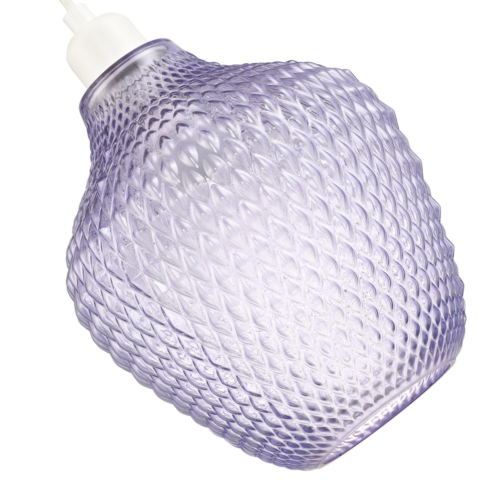 Designer Soft Lilac and Purpler Curvy Diamond Etched Glass Pendant Lam