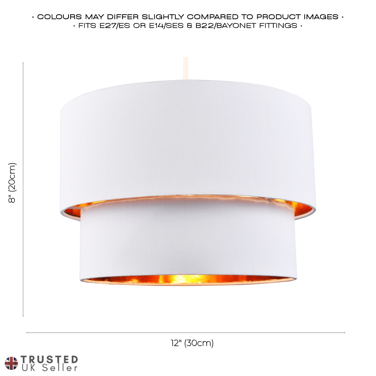 Modern Bright White Cotton Double Tier Ceiling Shade with Shiny Copper Inner Image 5