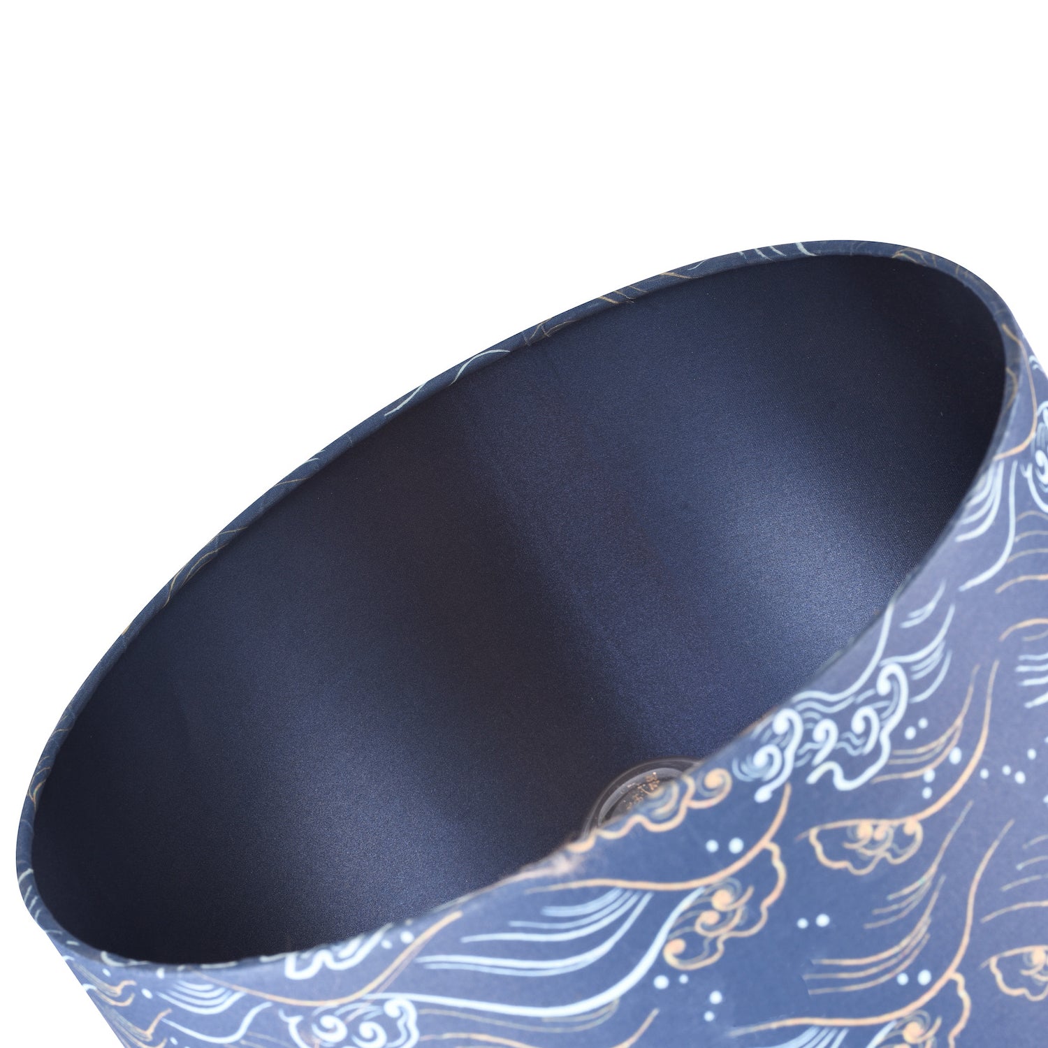 Round 30cm Lamp Shade in Midnight Blue Cotton Fabric with Gold and White Waves Image 2