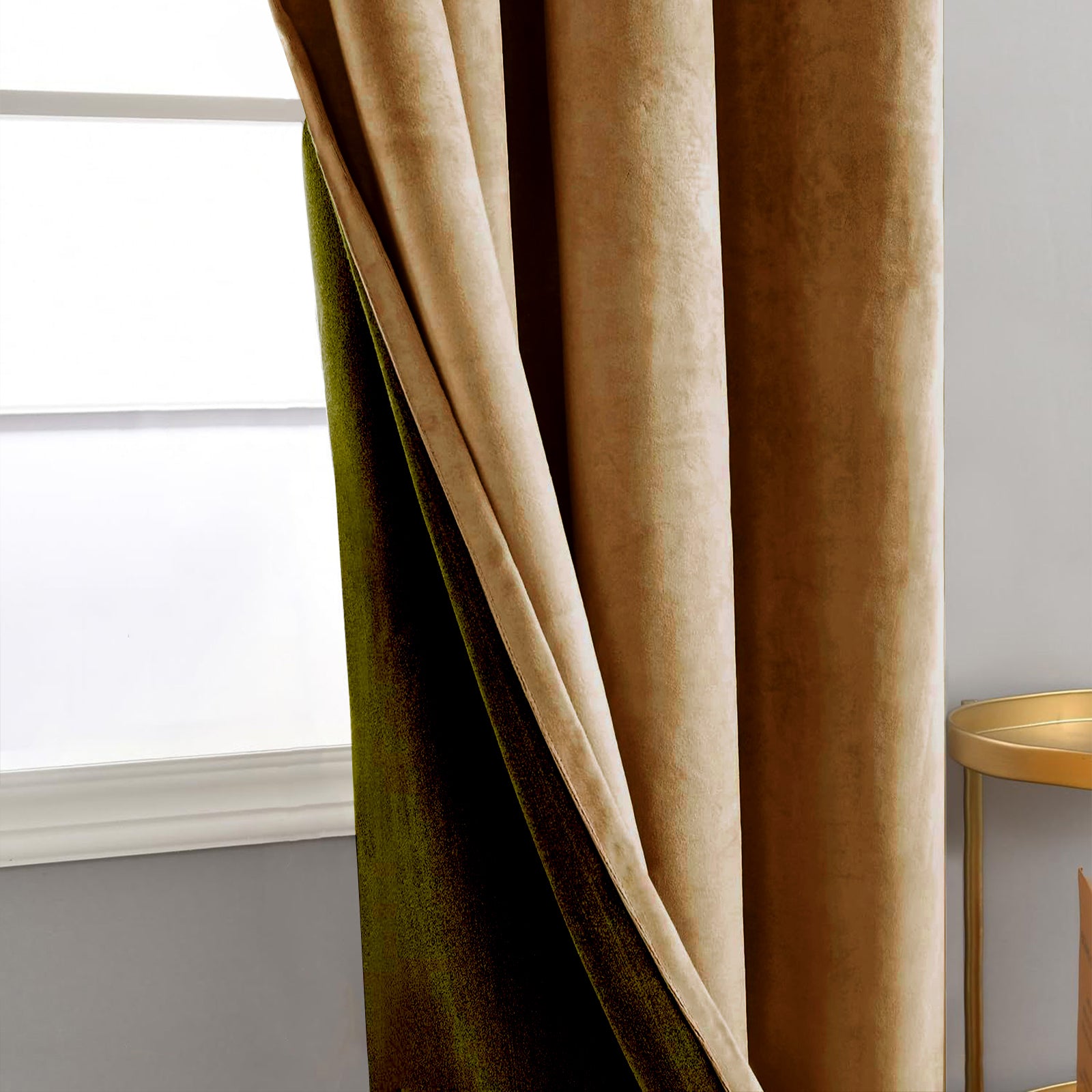 Ochre Velvet Darkening Eyelet Curtains - 46x54 Inch Drop - 2 Panel Image 2