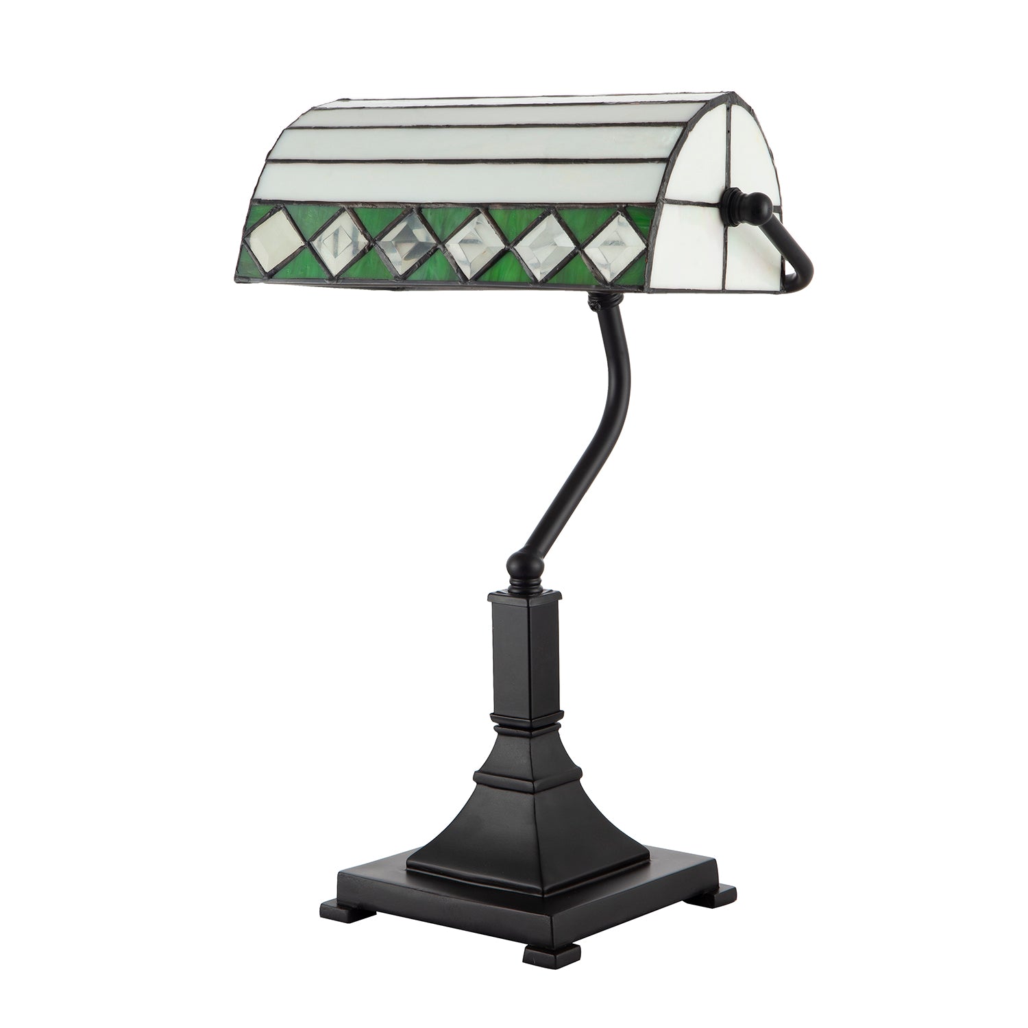 Designer Handmade Tiffany Bankers Lamp with Green and White Adjustable Shade Image 2