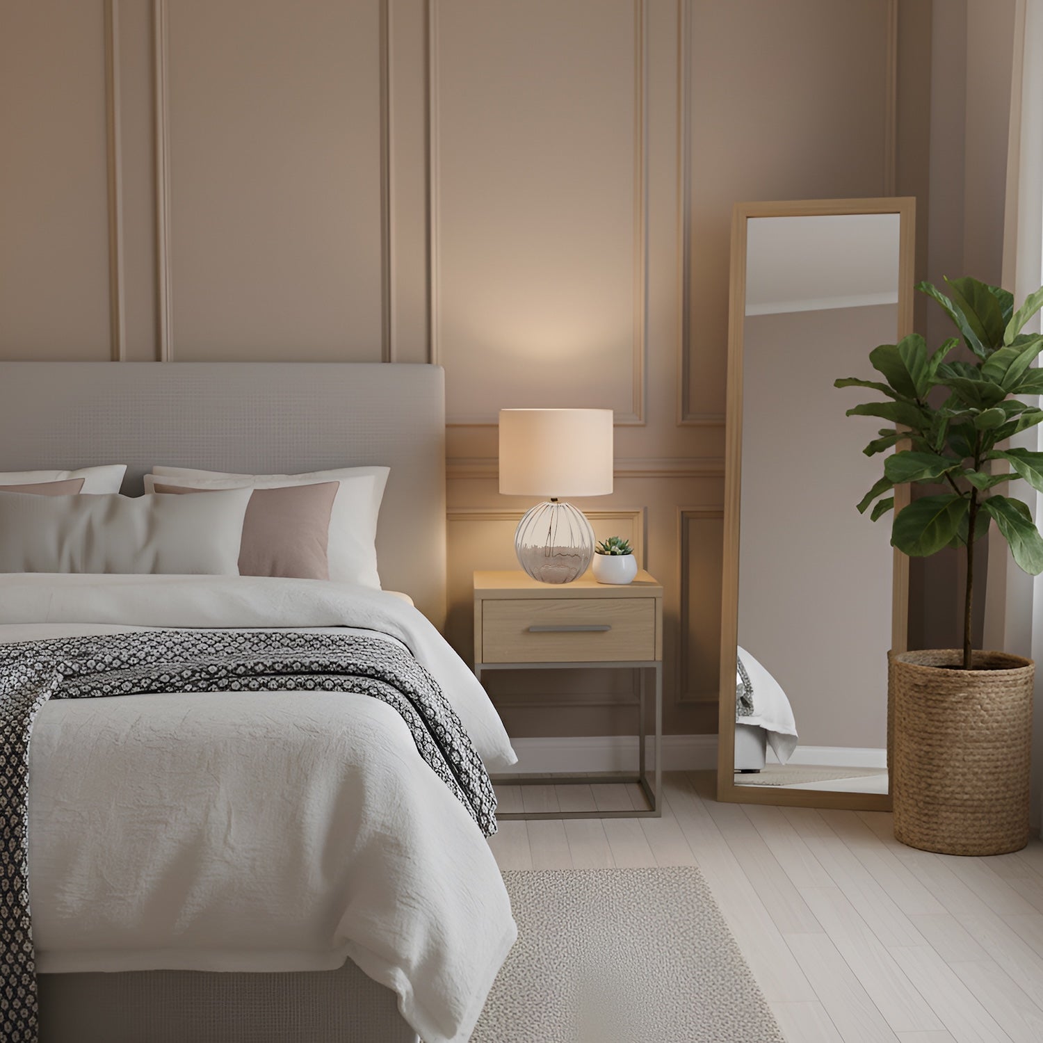 Contemporary Clear Ribbed Glass Table Lamp with Velvet Fabric Shade Image 6