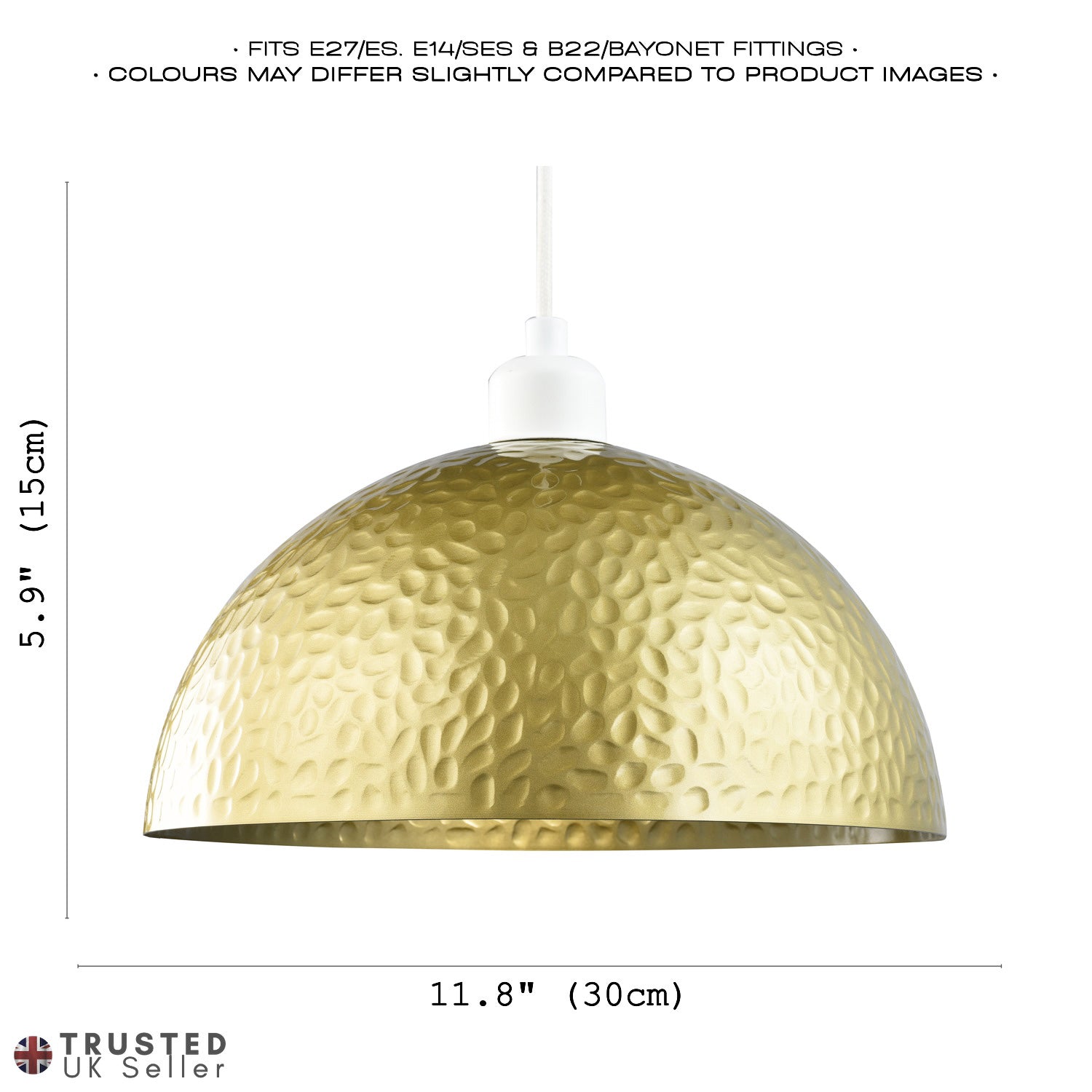 Contemporary Satin Gold Metal Pendant Lighting Shade with Hammered Domed Shape Image 7