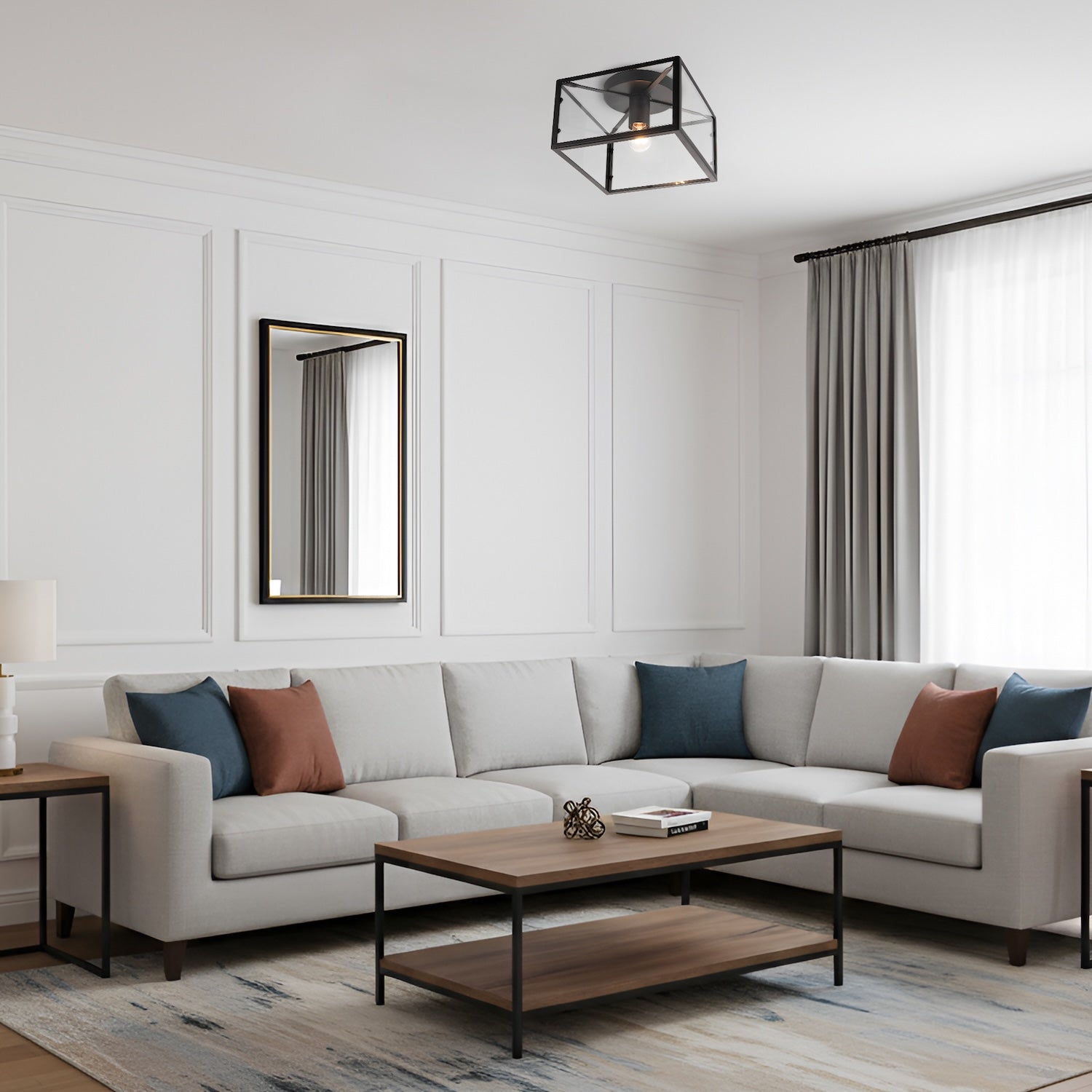 Industrial Square Box Matte Black Ceiling Light with Clear Glass Sides Image 6