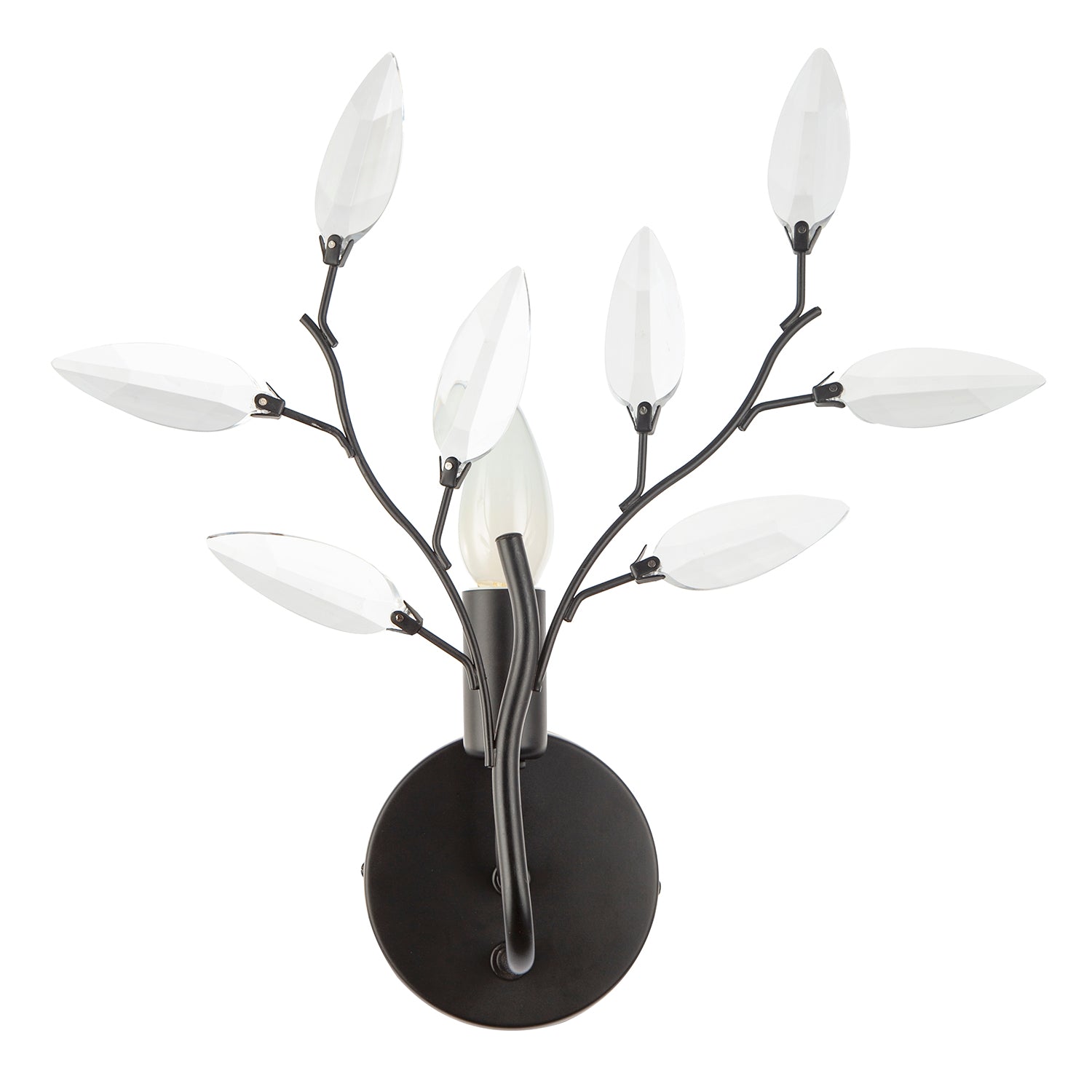 Modern Birch Matte Black Wall Lighting Fixture with Transparent Acrylic Leaves Image 8
