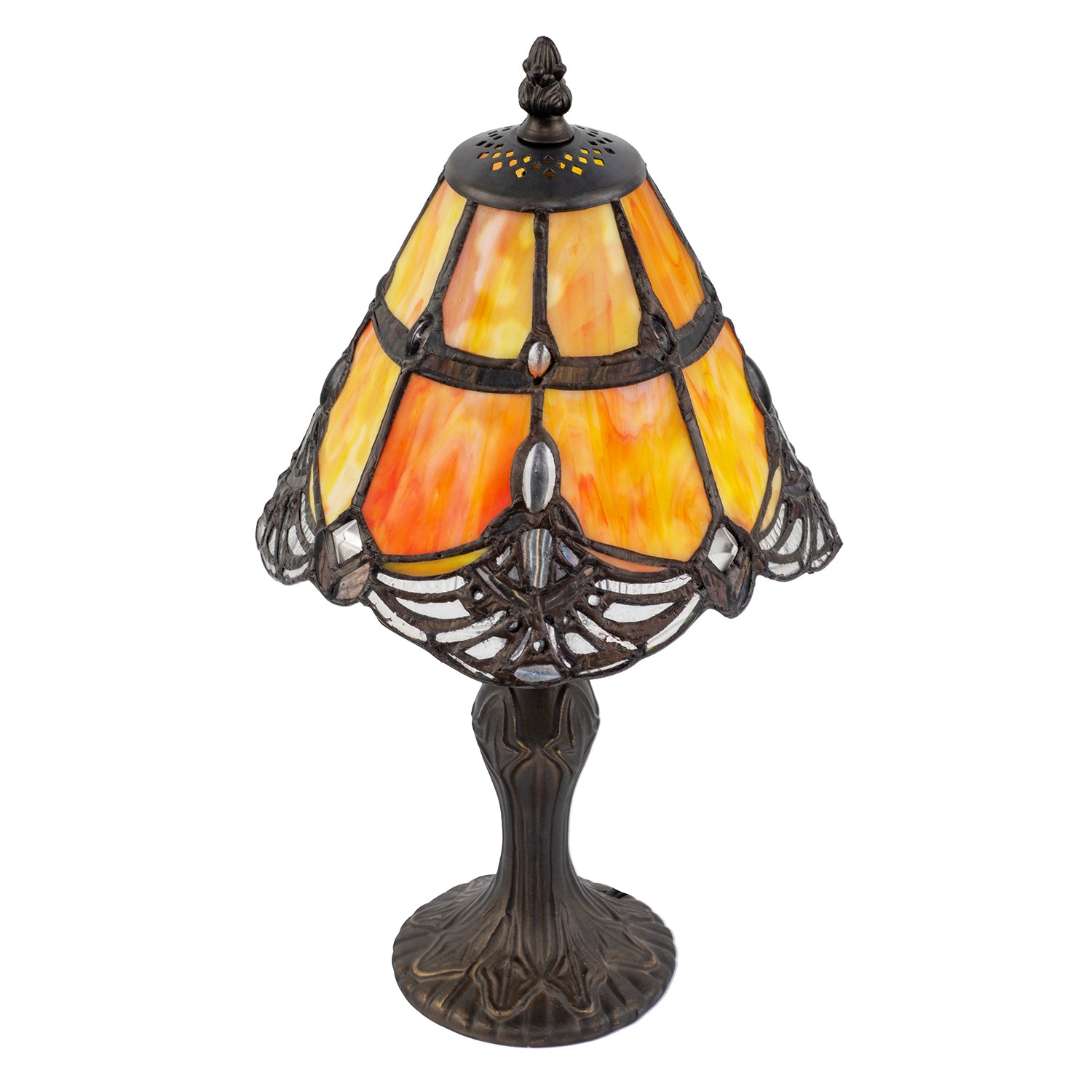 Quirky and Petite Orange Stained Glass Tiffany Lamp with Clear Beads Image 2