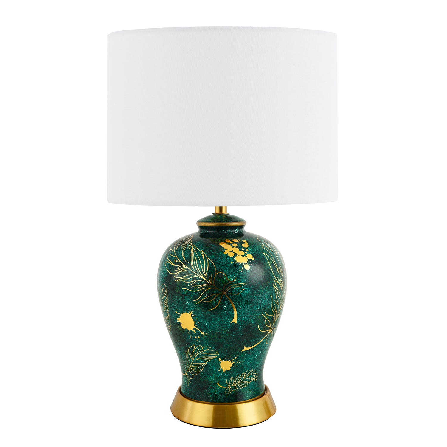 Vivid Emerald Green Ceramic Table Lamp Base with Gold Foil Flowers and Splashes Image 3