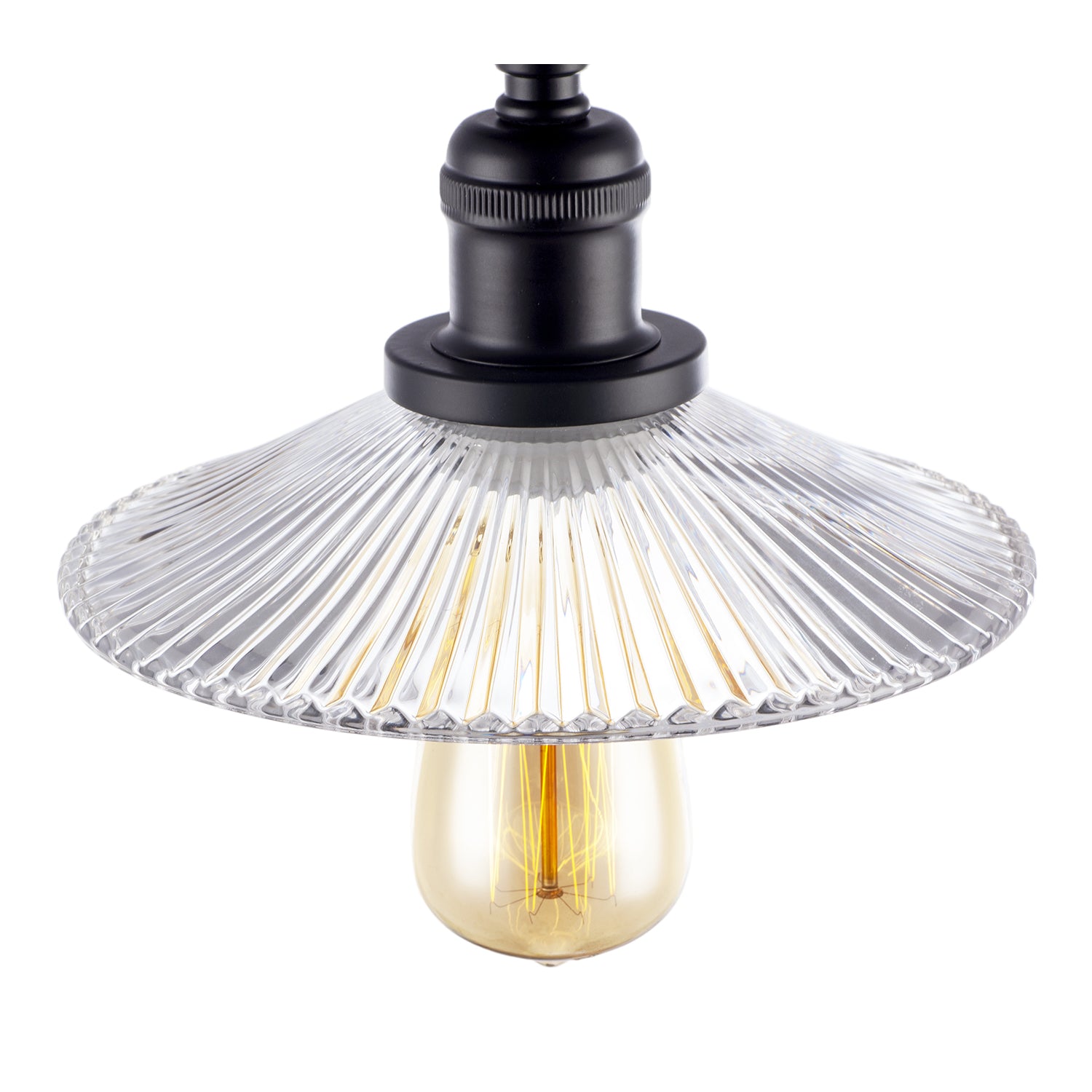 Vintage Design Matte Black Ceiling Light with Fluted Clear Glass Image 5