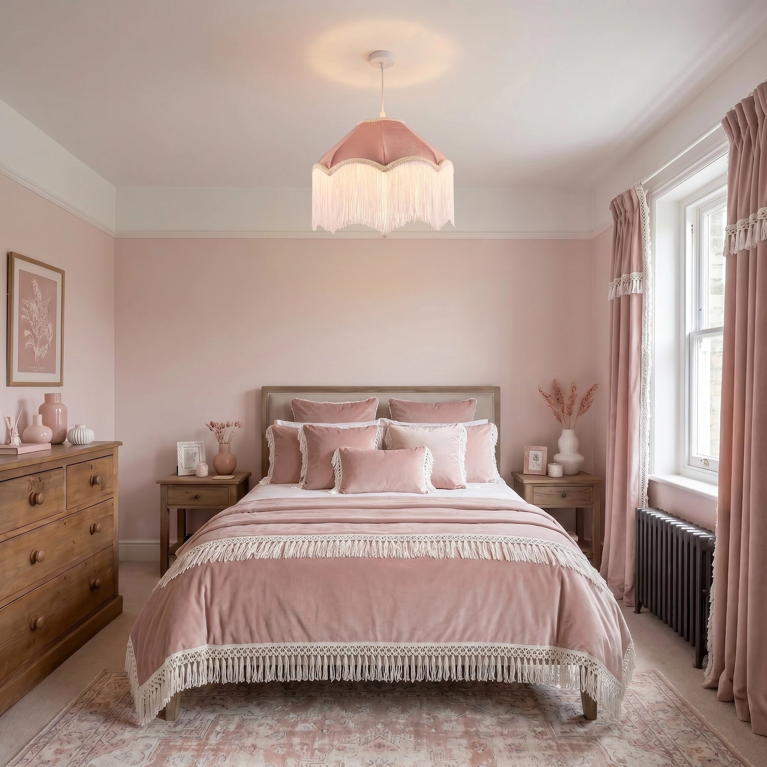 Classic Chic Victorian Shape Pendant Light Shade in Blush Pink Velvet Image 6