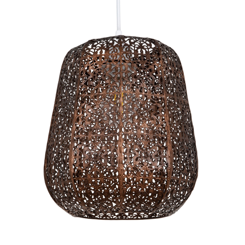 Traditional Moroccan Styled Easy Fit Pendant Light Shade in Matt Bronze Finish Image 1