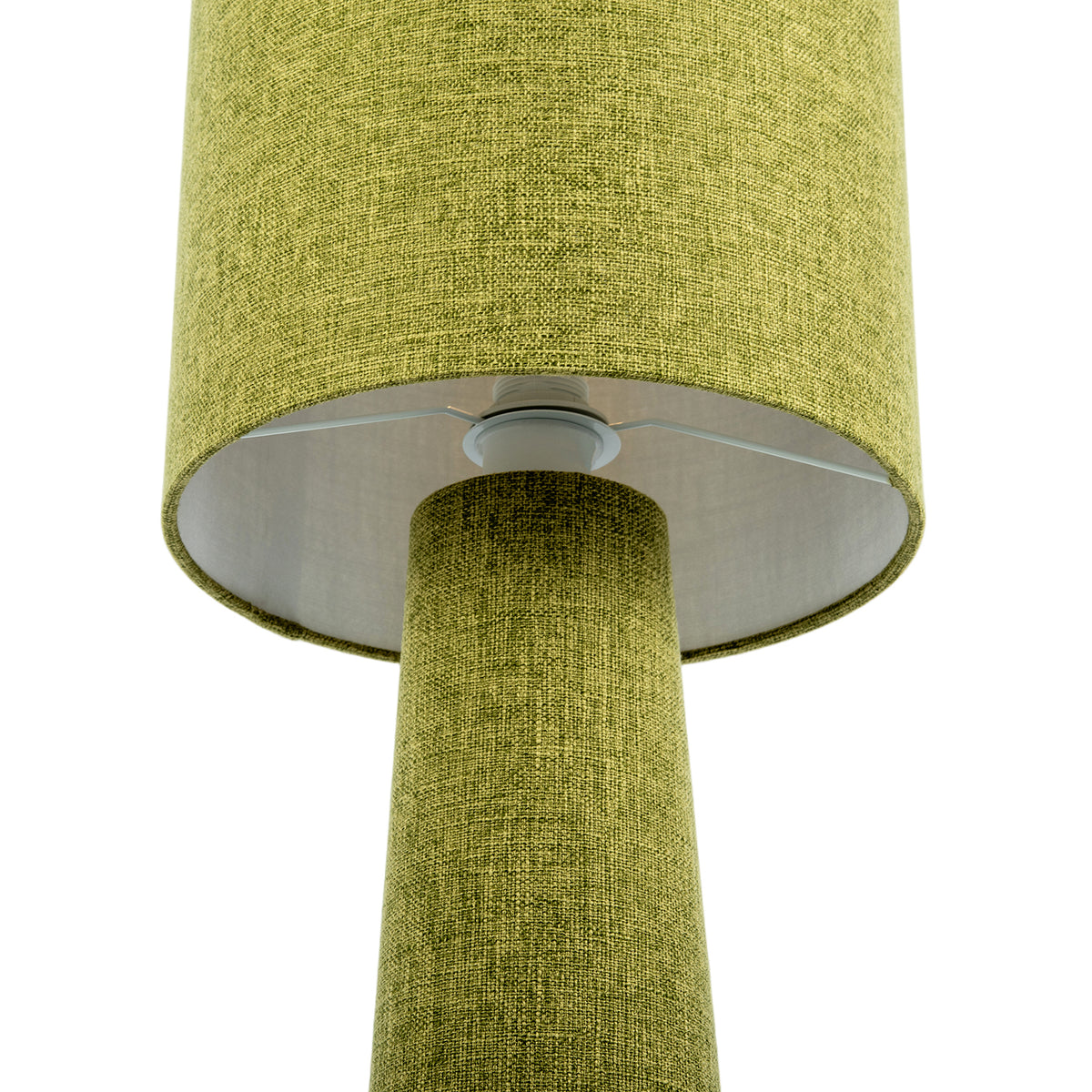Modern Olive Green Linen Fabric Floor Lamp with Drum Shade and Base Image 5