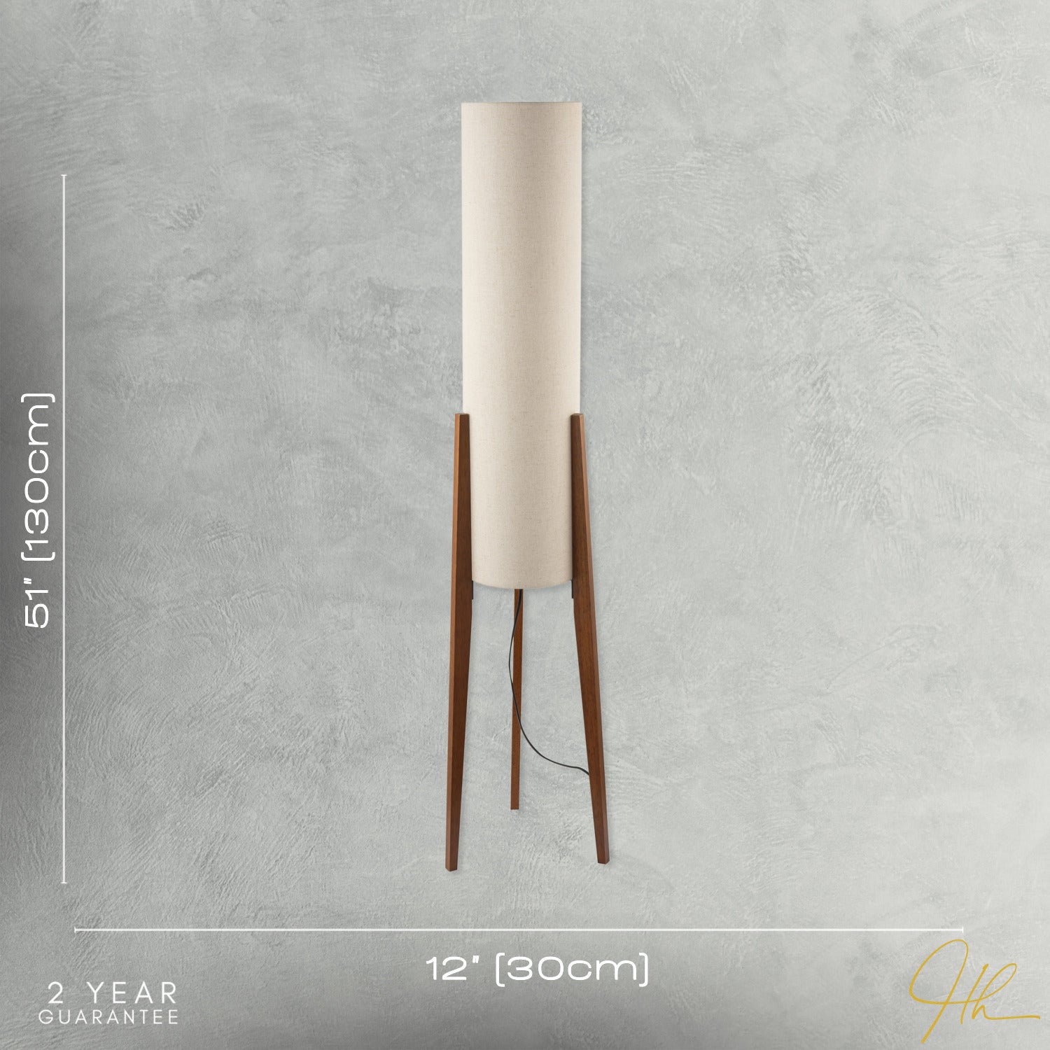 Designer Floor Lamp with Natural Linen Shade and Wooden Tripod Legs Image 7