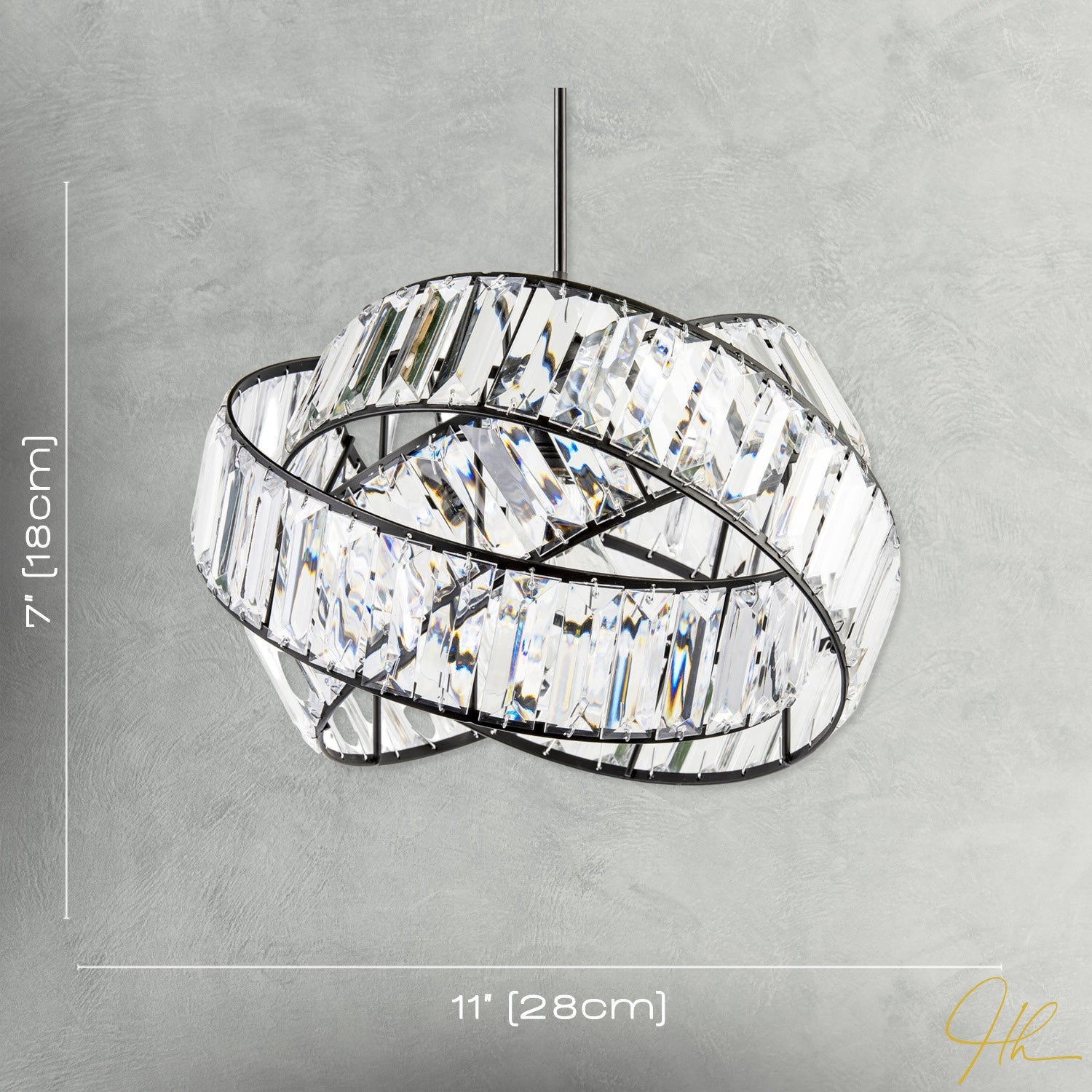 Modern Three Ring Black Pendant Shade with Transparent Acrylic Prisms Image 7