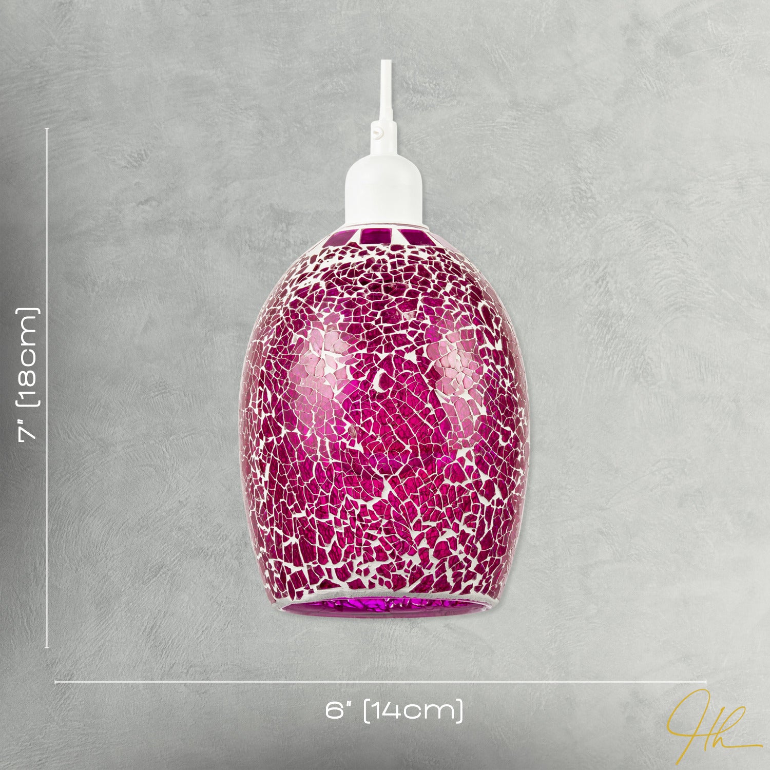 Vibrant Crackle Mosaic Glass Pendant Lighting Shade in Strong Magenta Image 7