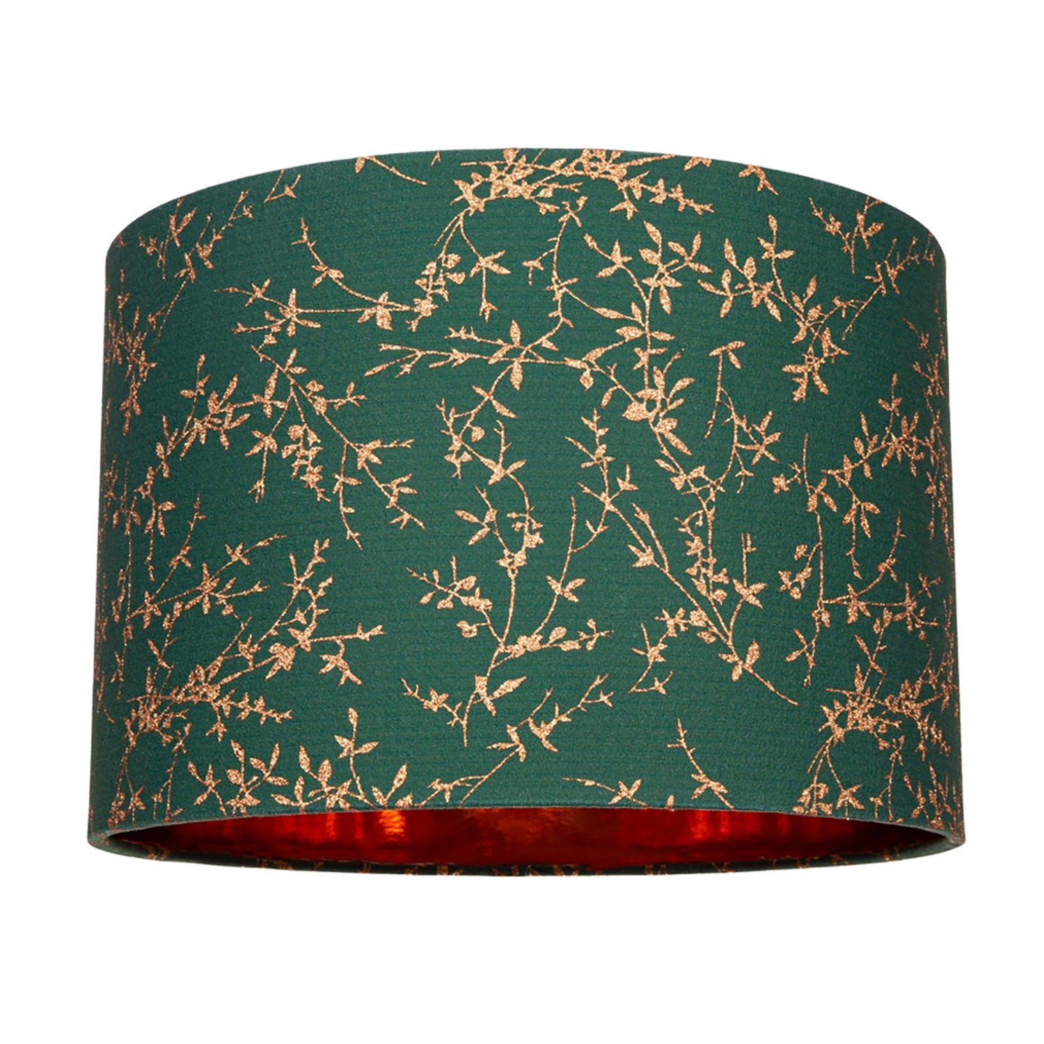 Modern Green Cotton Fabric 12" Lamp Shade with Copper Foil Floral Decoration Image 1