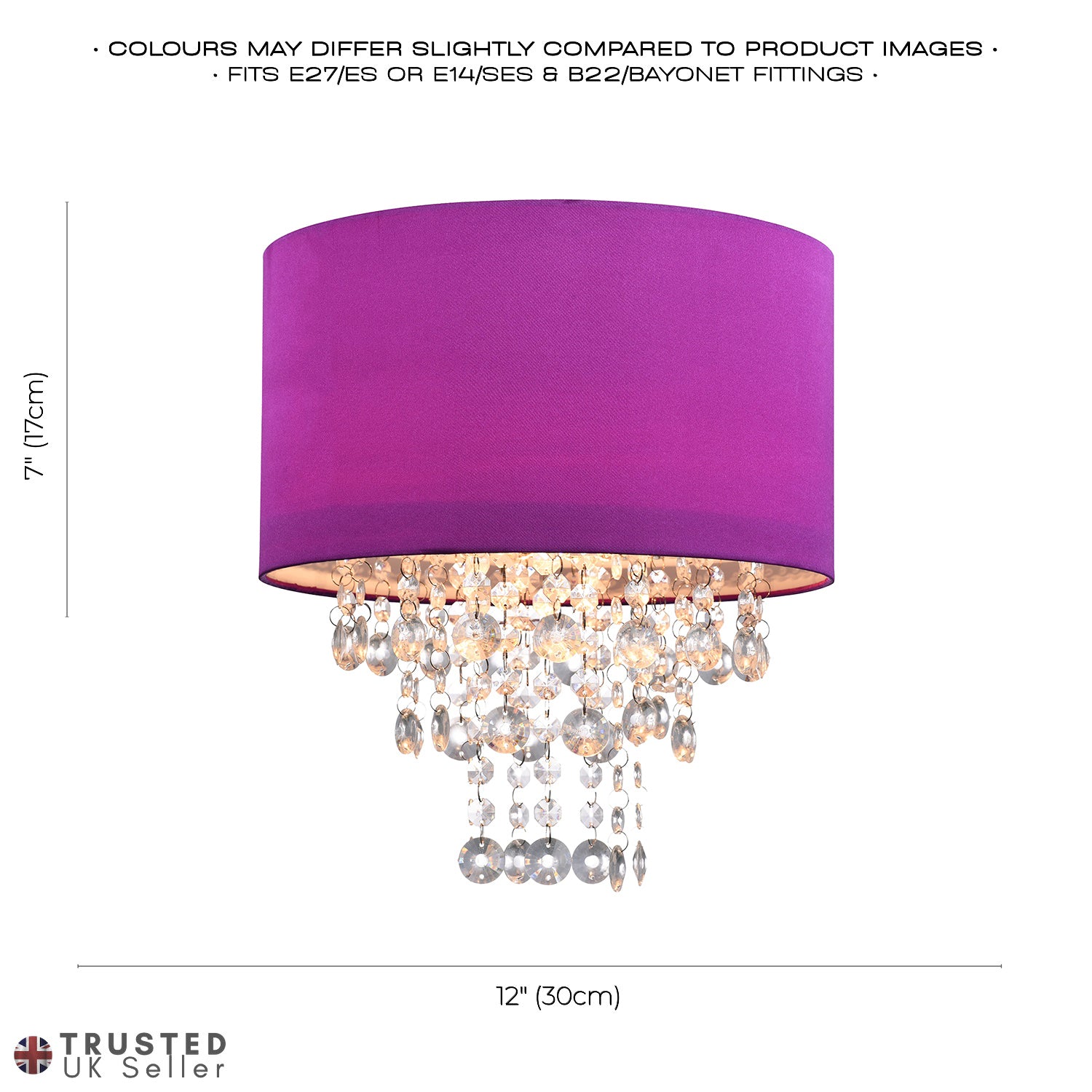 Modern Purple Satin Fabric Pendant Light Shade with Transparent Acrylic Droplets Image 7