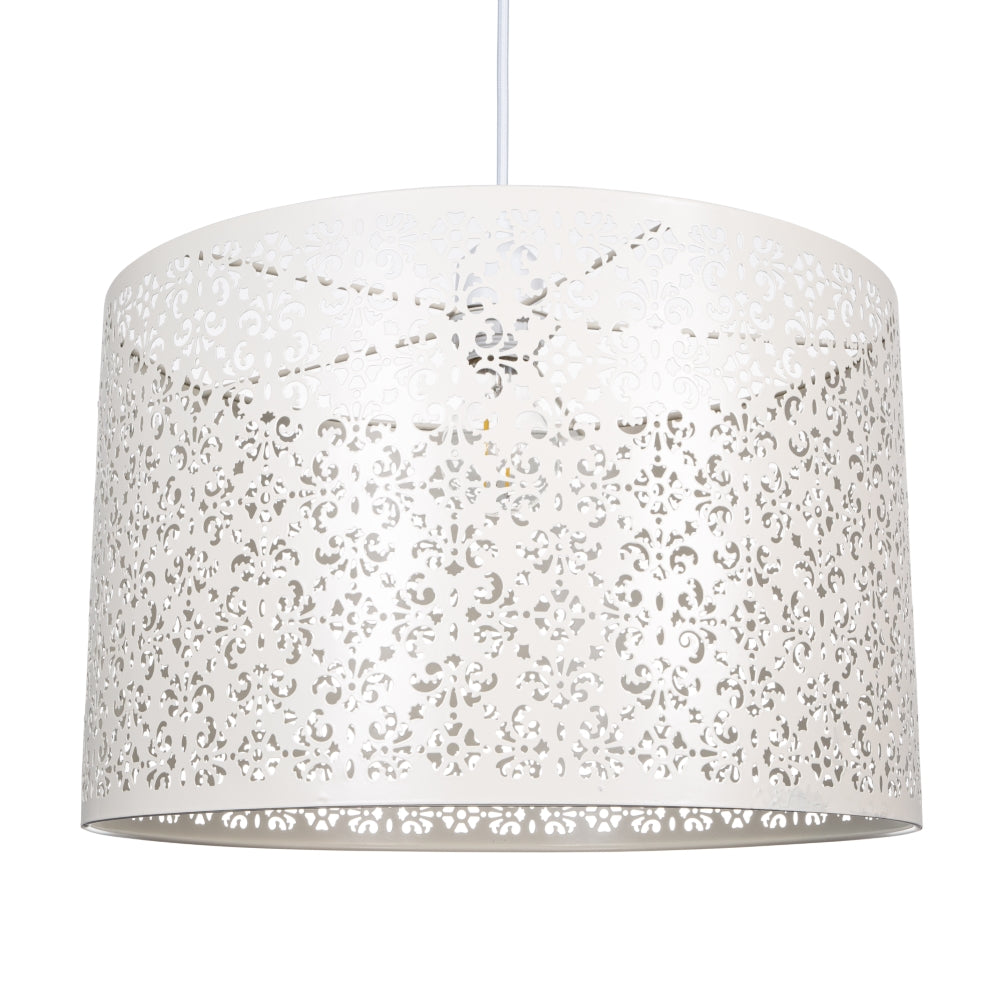 Marrakech Designed Large Cream Metal Pendant Light Shade with Floral Decoration Image 1