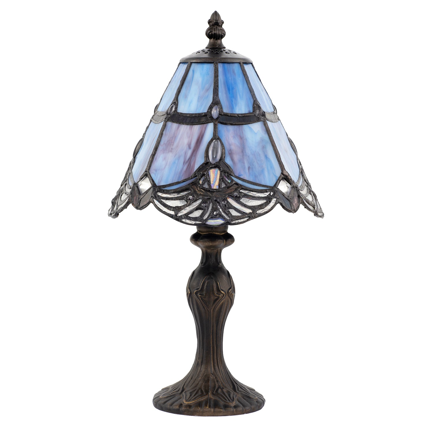 Quirky and Petite Purple Stained Glass Tiffany Lamp with Clear Beads Image 1