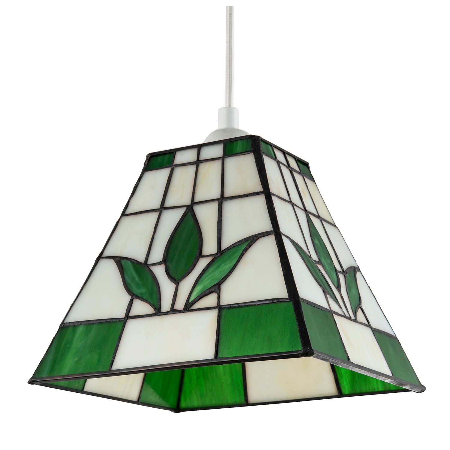 Square Green and Amber Stained Glass Tiffany Pendant Lighting Shade Image 3
