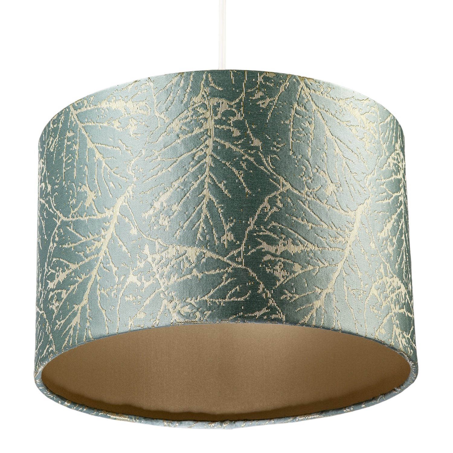 Abstract Botanical Motif Jacquard Fabric Lamp Shade in Silver Duck Egg Image 5
