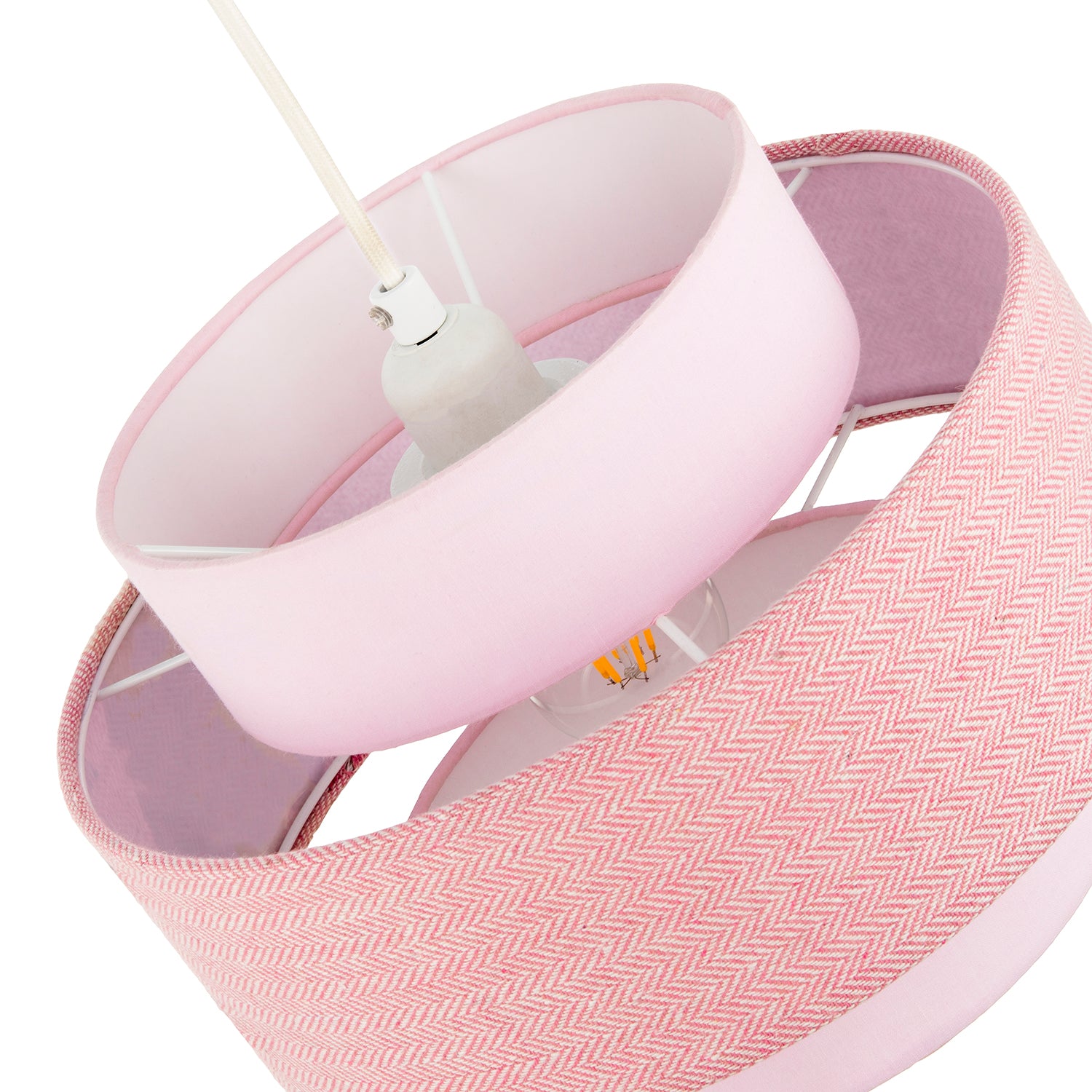 Modern Soft Pink Herringbone Linen Triple Tier Design Pendant Shade Image 3