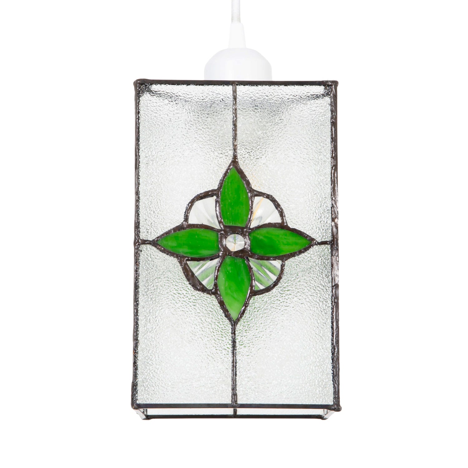 Traditional Clear Glass Tiffany Style Pendant Light Shade with Green Panels Image 1