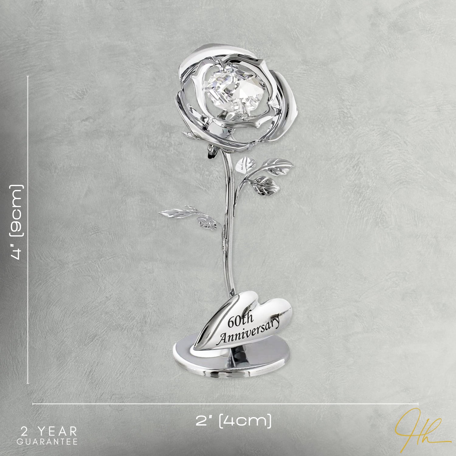 Modern "60th Anniversary" Silver Plated Flower with Swarovski Crystal Glass Bud Image 7