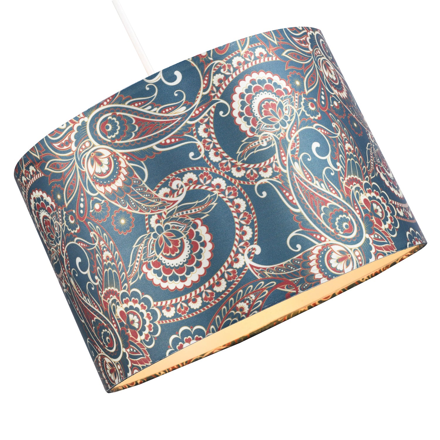 Classic Paisley Bohemian Print Satin Fabric Lamp Shade in Teal with Cream Inner Image 2