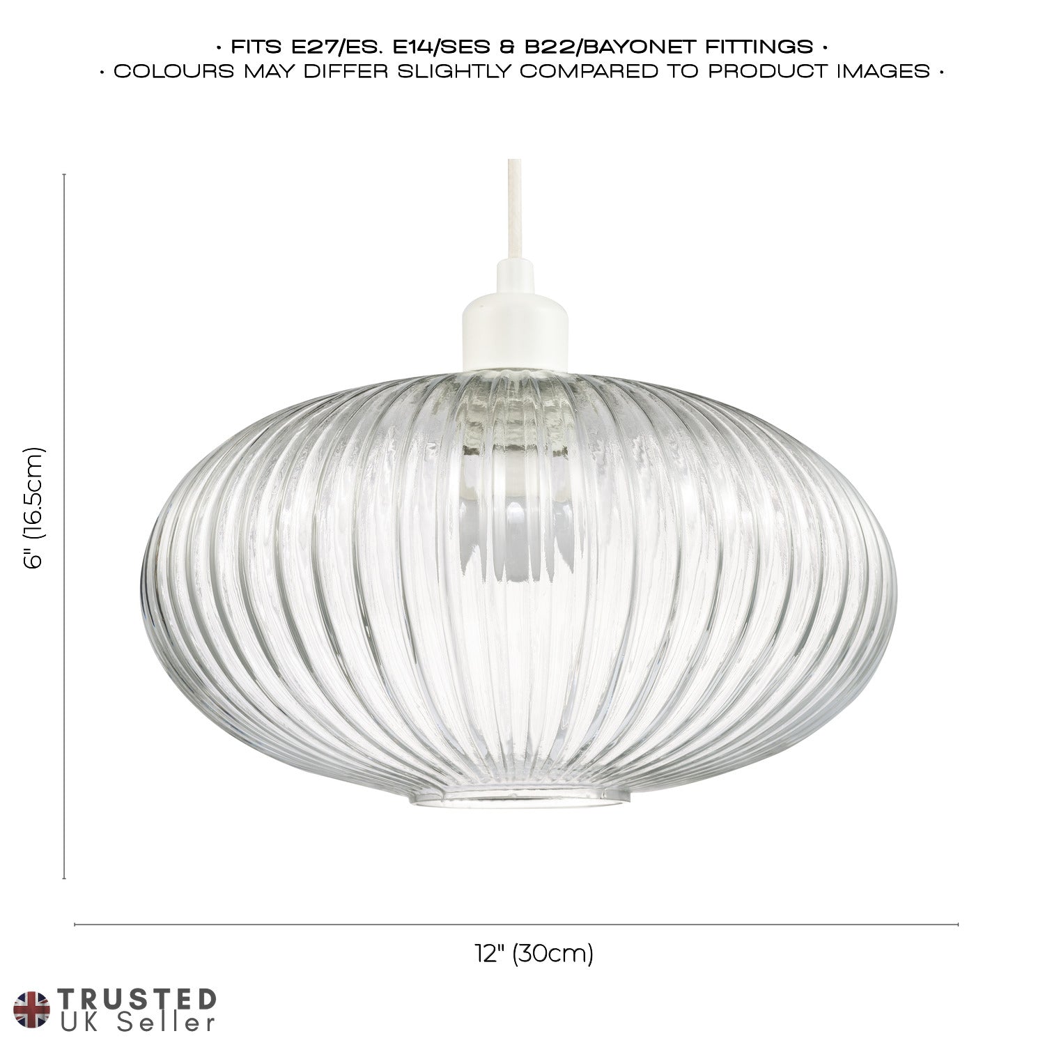 Modern Designer Clear Transparent Line Ribbed Glass Oval Pendant Lamp Shade Image 7