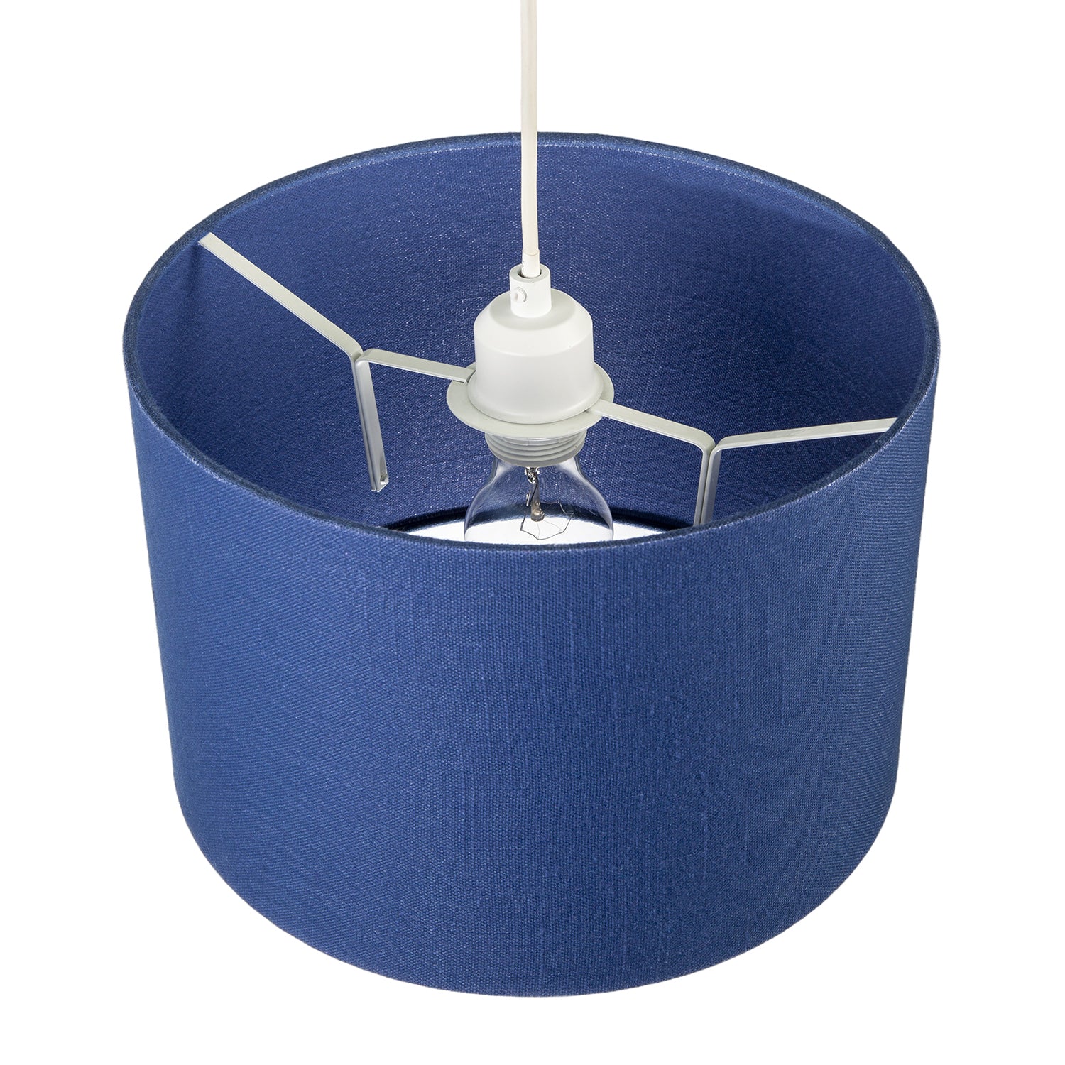 Designer Navy Peony Blue Textured Linen Fabric Circular Lamp Shade Image 3