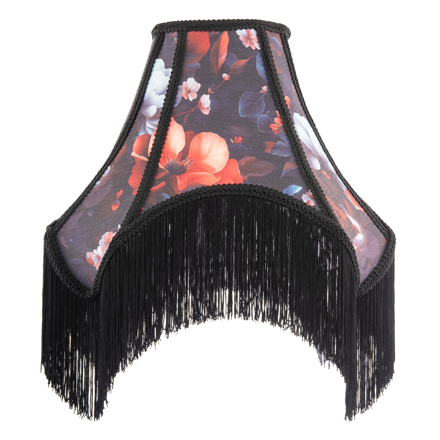 Large Vintage 1920s Victorian Black Lamp Shade with Coloured Flowers Image 4