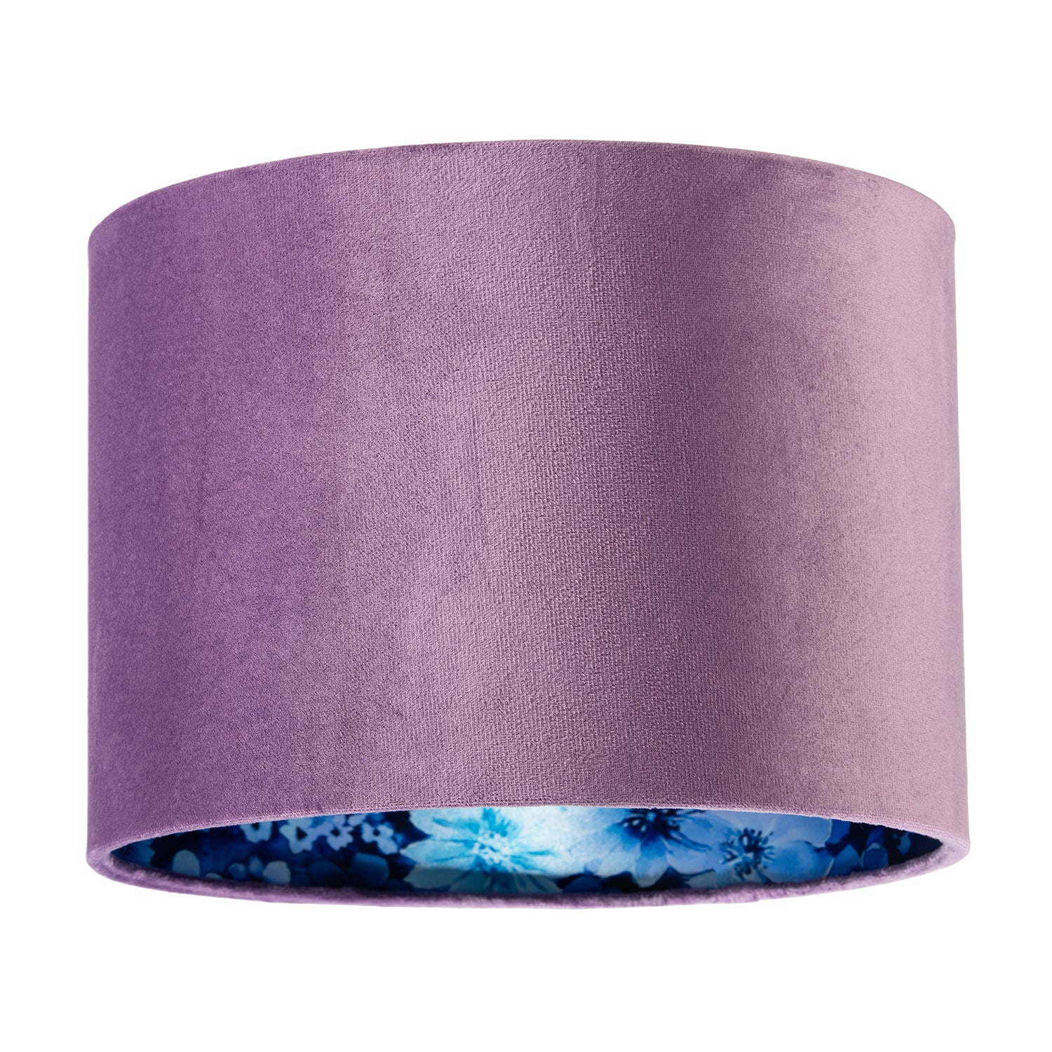 Soft Lilac Velvet Drum Lampshade with Inner Coloured Floral Lining Image 1