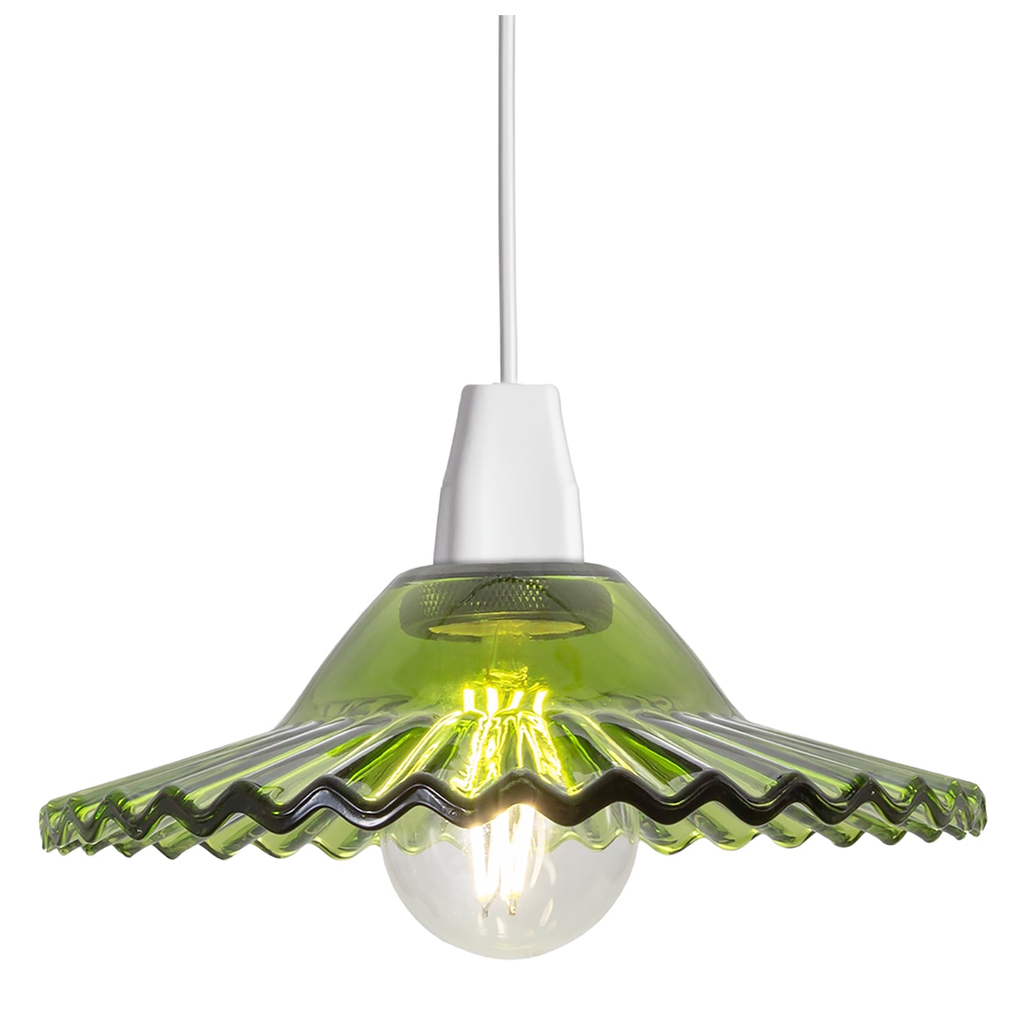 Modern Emerald Green Glass Pendant Light Shade with Rippled Design Image 1